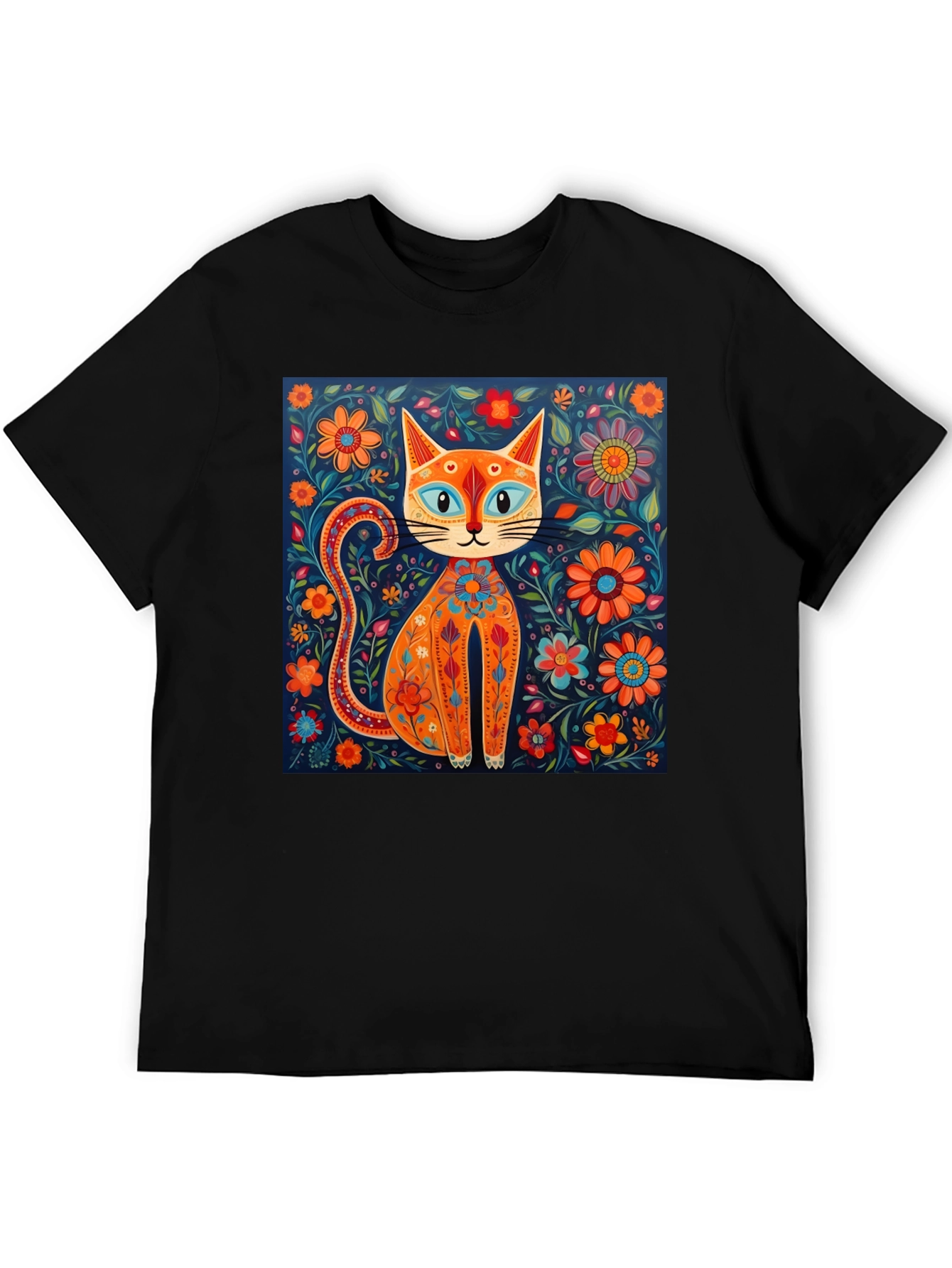Floral Cat Graphic Tee - Unique Artistic Design