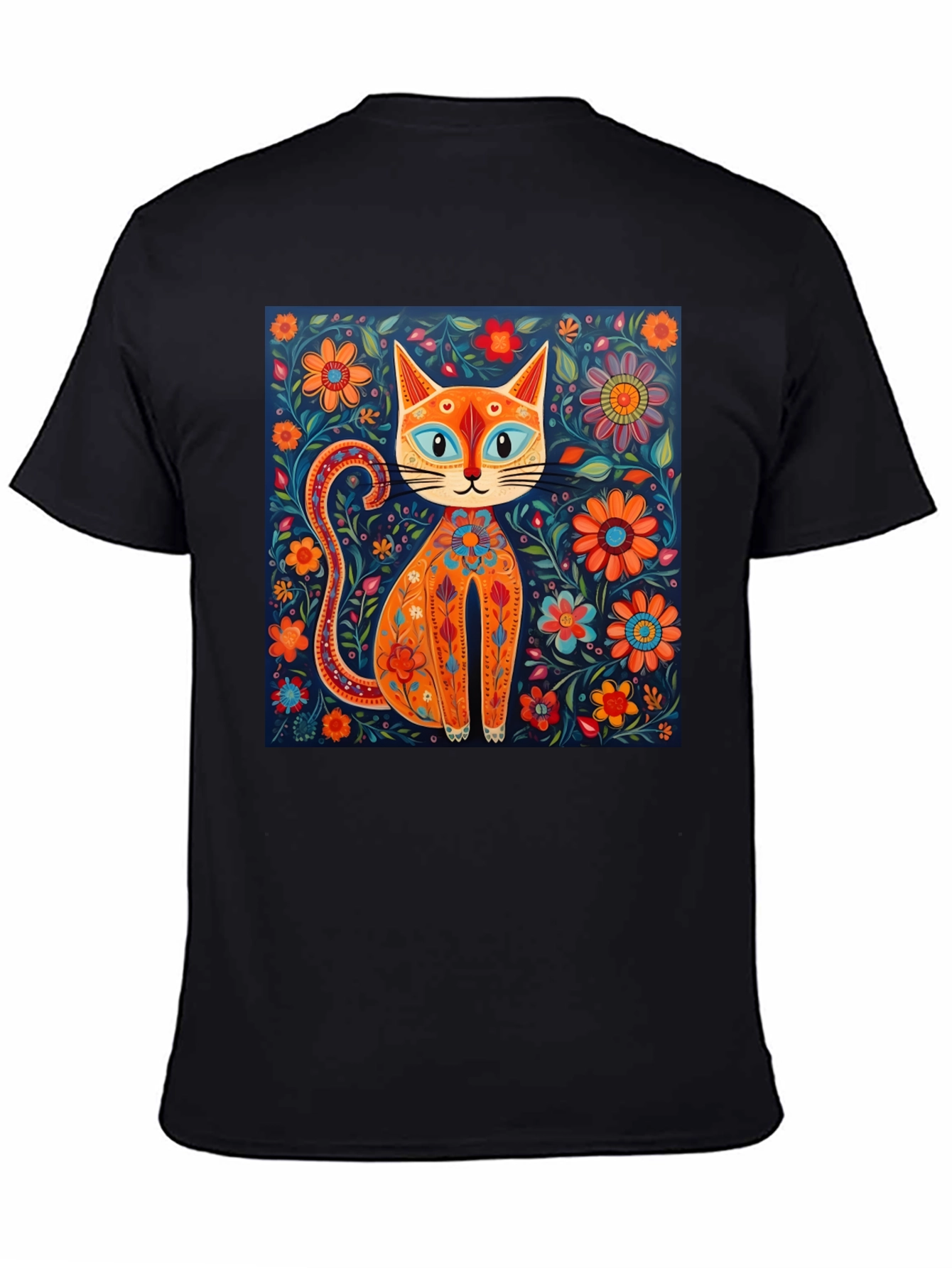 Floral Cat Graphic Tee - Unique Artistic Design