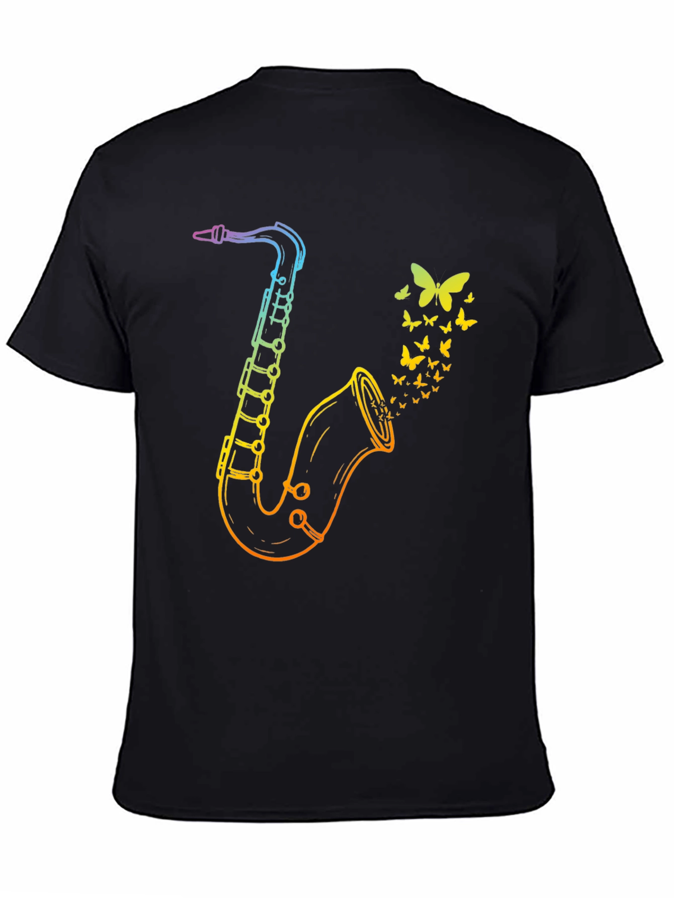 Rainbow Saxophone Butterfly Mens Black T-Shirt