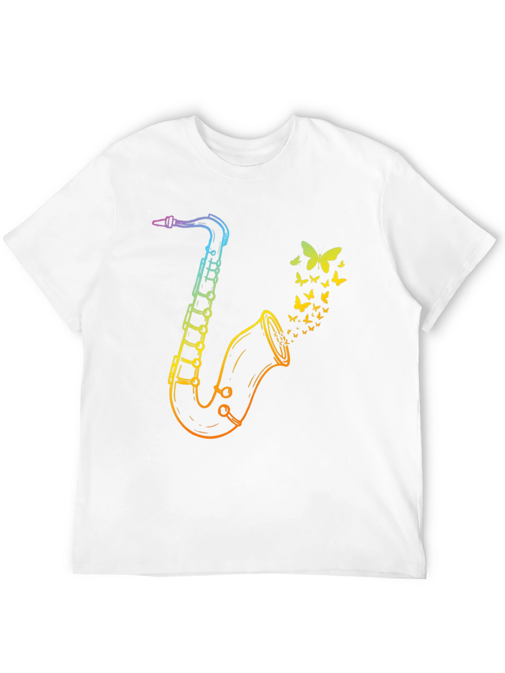 Rainbow Saxophone Butterfly Mens Black T-Shirt