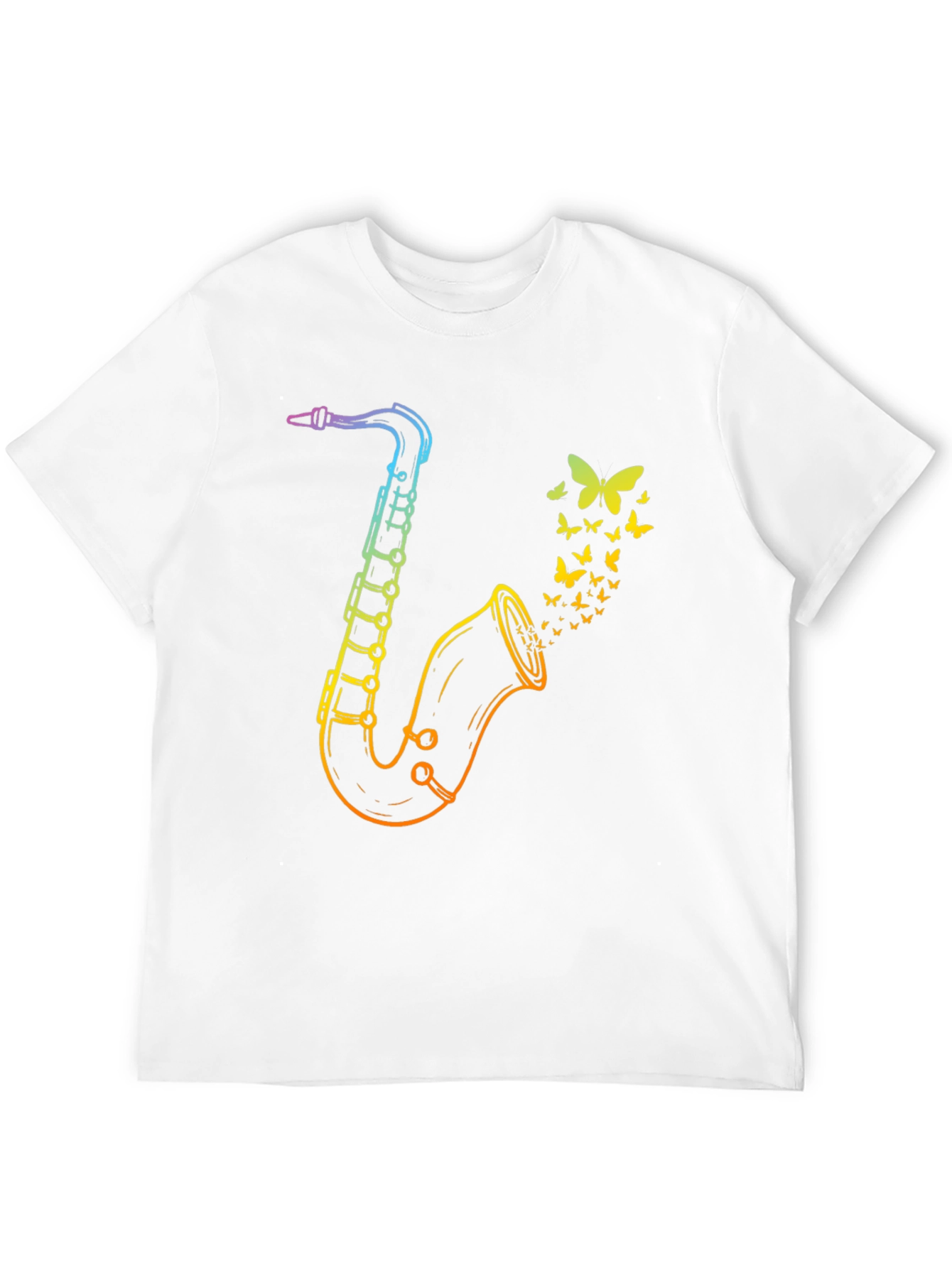 Rainbow Saxophone Butterfly Mens Black T-Shirt