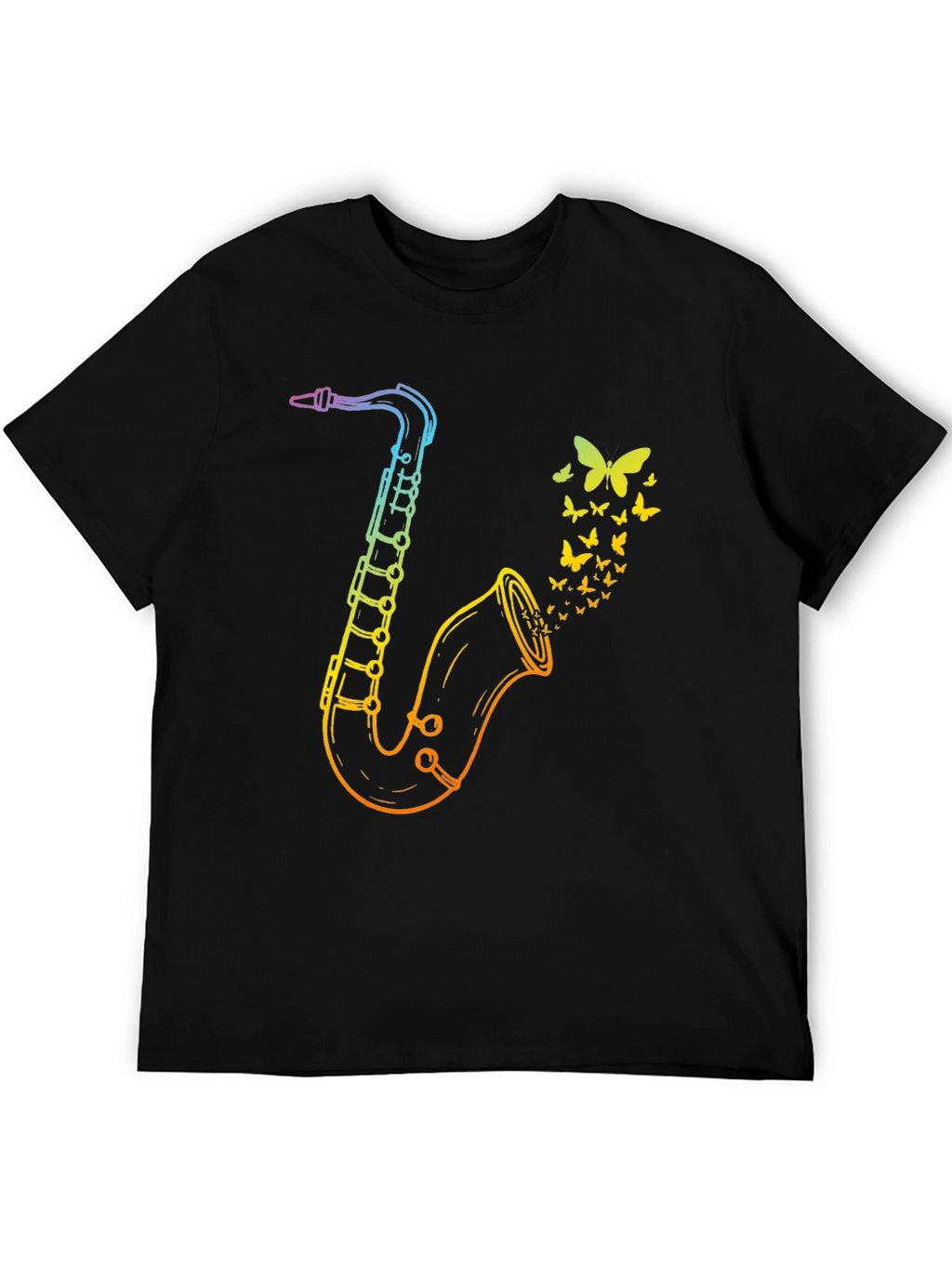 Rainbow Saxophone Butterfly Mens Black T-Shirt