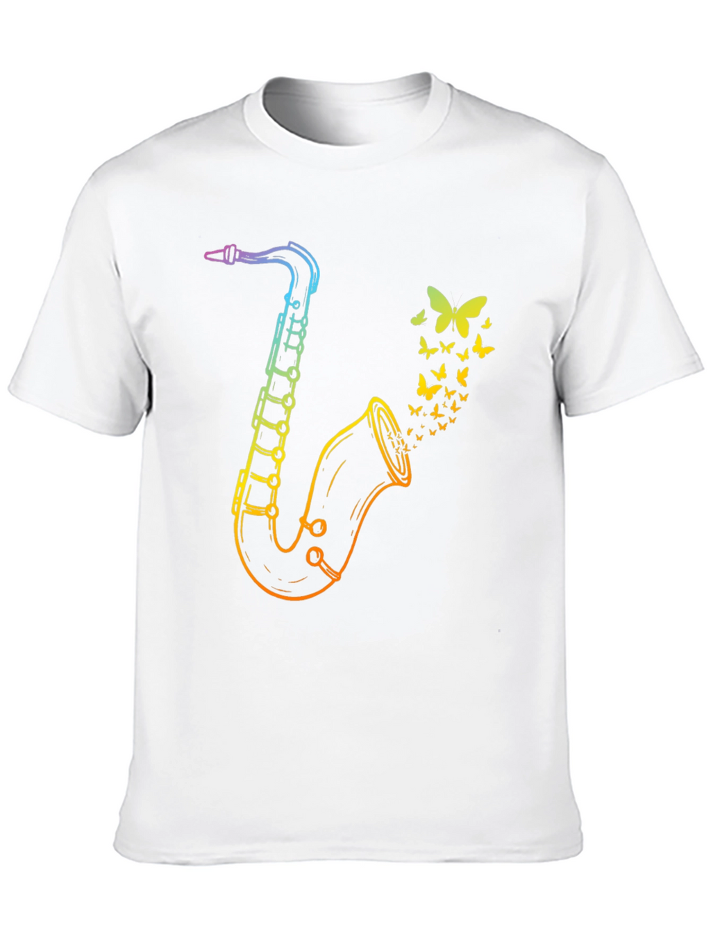 Rainbow Saxophone Butterfly Mens Black T-Shirt