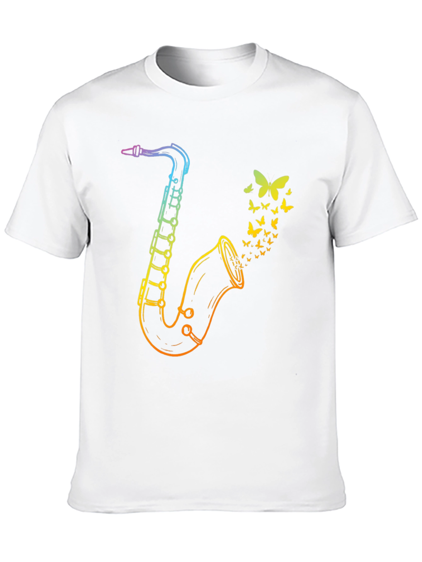 Rainbow Saxophone Butterfly Mens Black T-Shirt