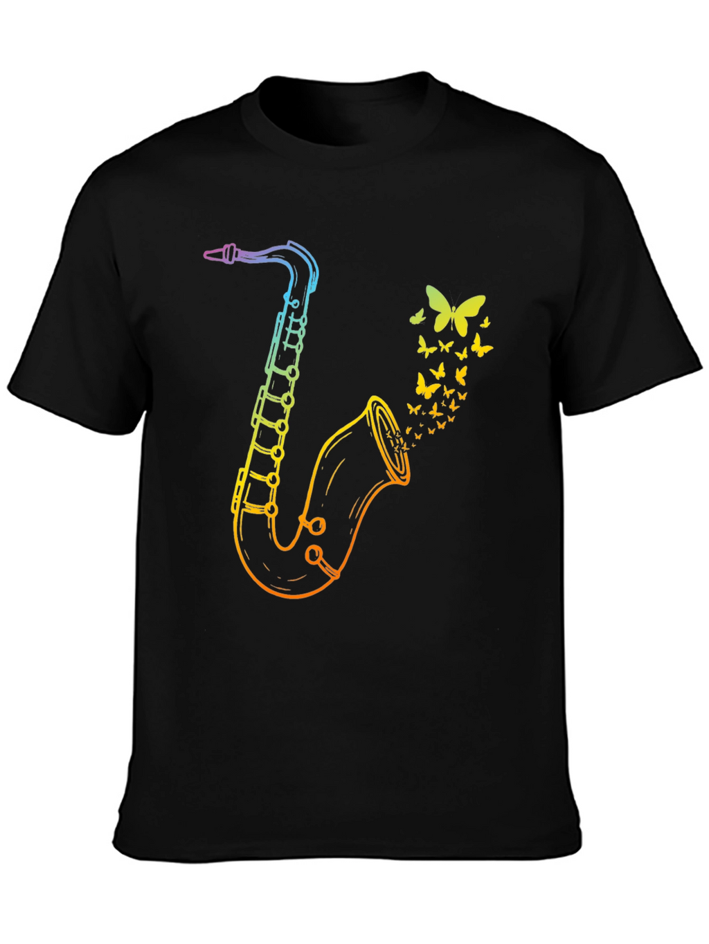 Rainbow Saxophone Butterfly Mens Black T-Shirt