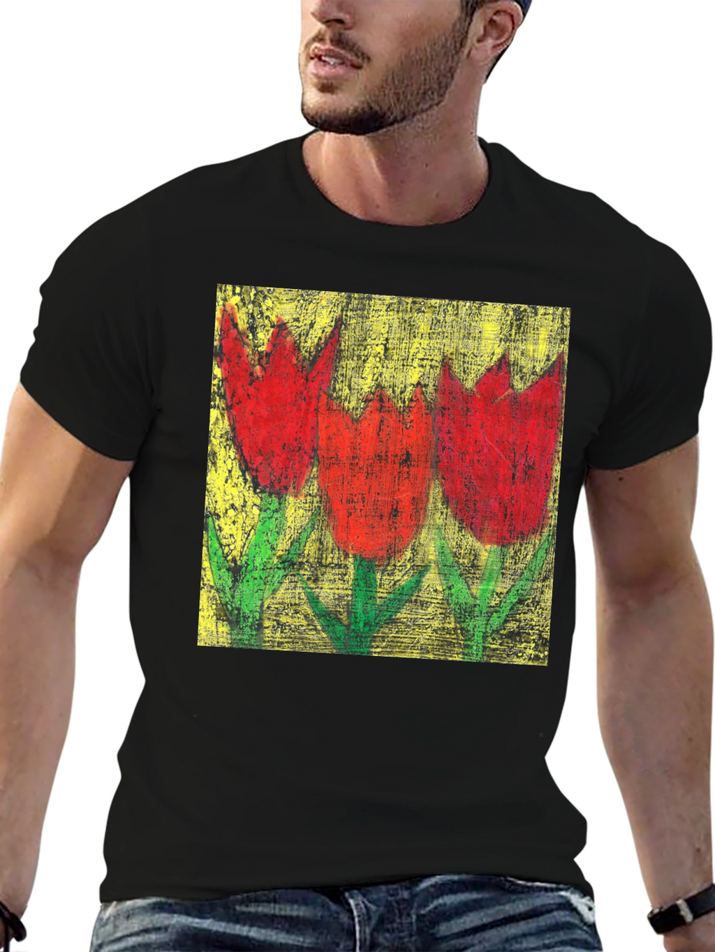 Tulip Painting Tee - Artistic Floral Design
