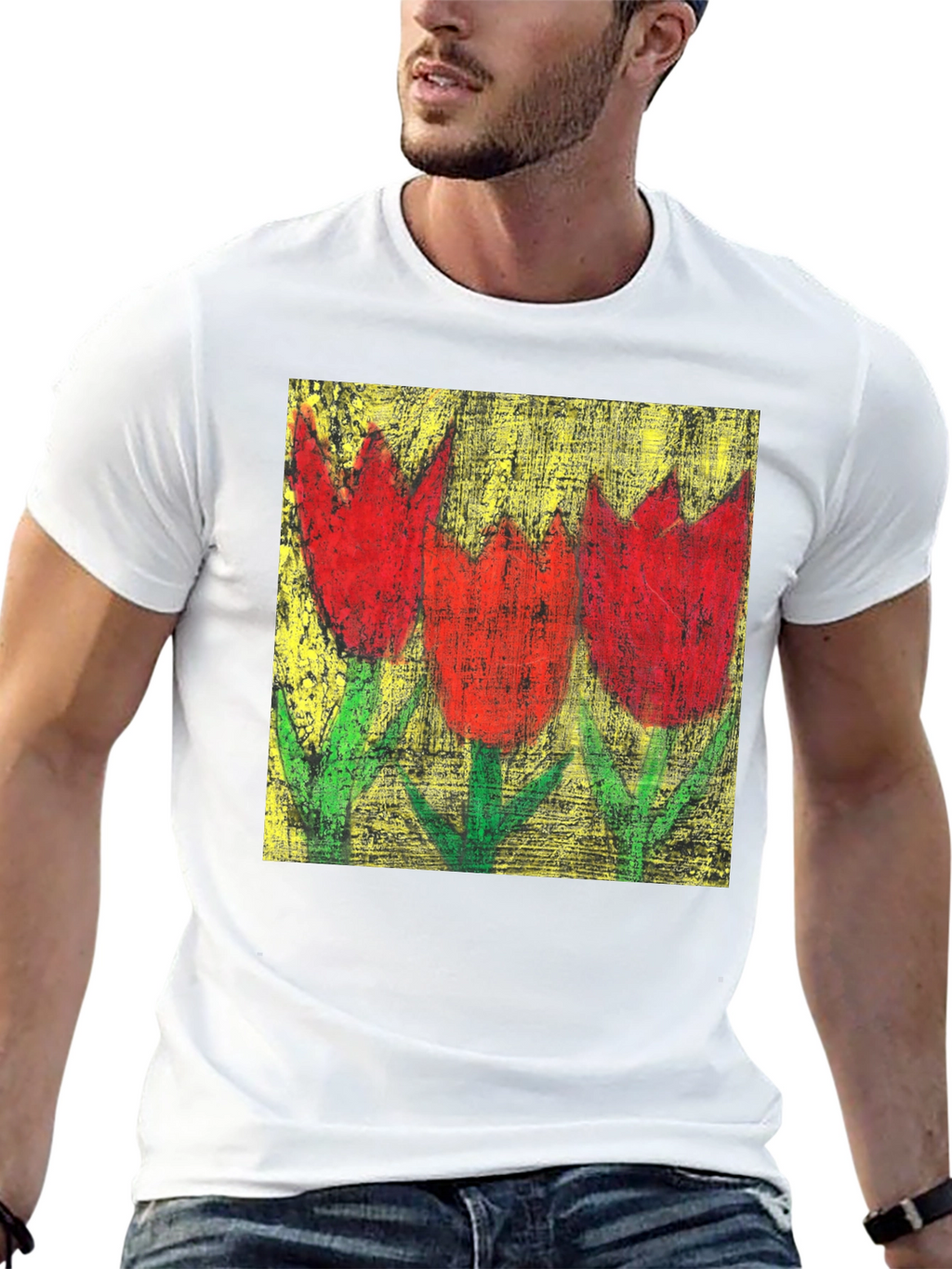 Tulip Painting Tee - Artistic Floral Design