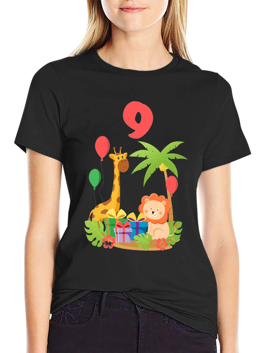 Birthday 9th Giraffe Lion Jungle Animals T-Shirt