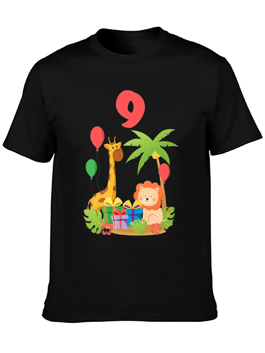 Birthday 9th Giraffe Lion Jungle Animals T-Shirt