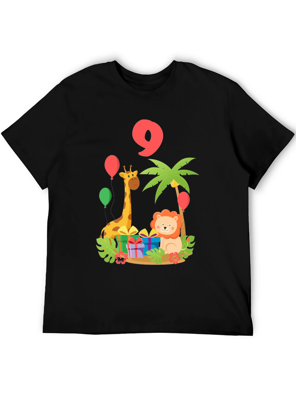 Birthday 9th Giraffe Lion Jungle Animals T-Shirt