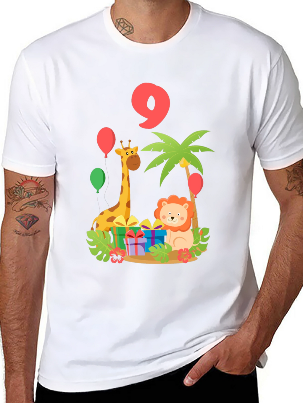 Birthday 9th Giraffe Lion Jungle Animals T-Shirt