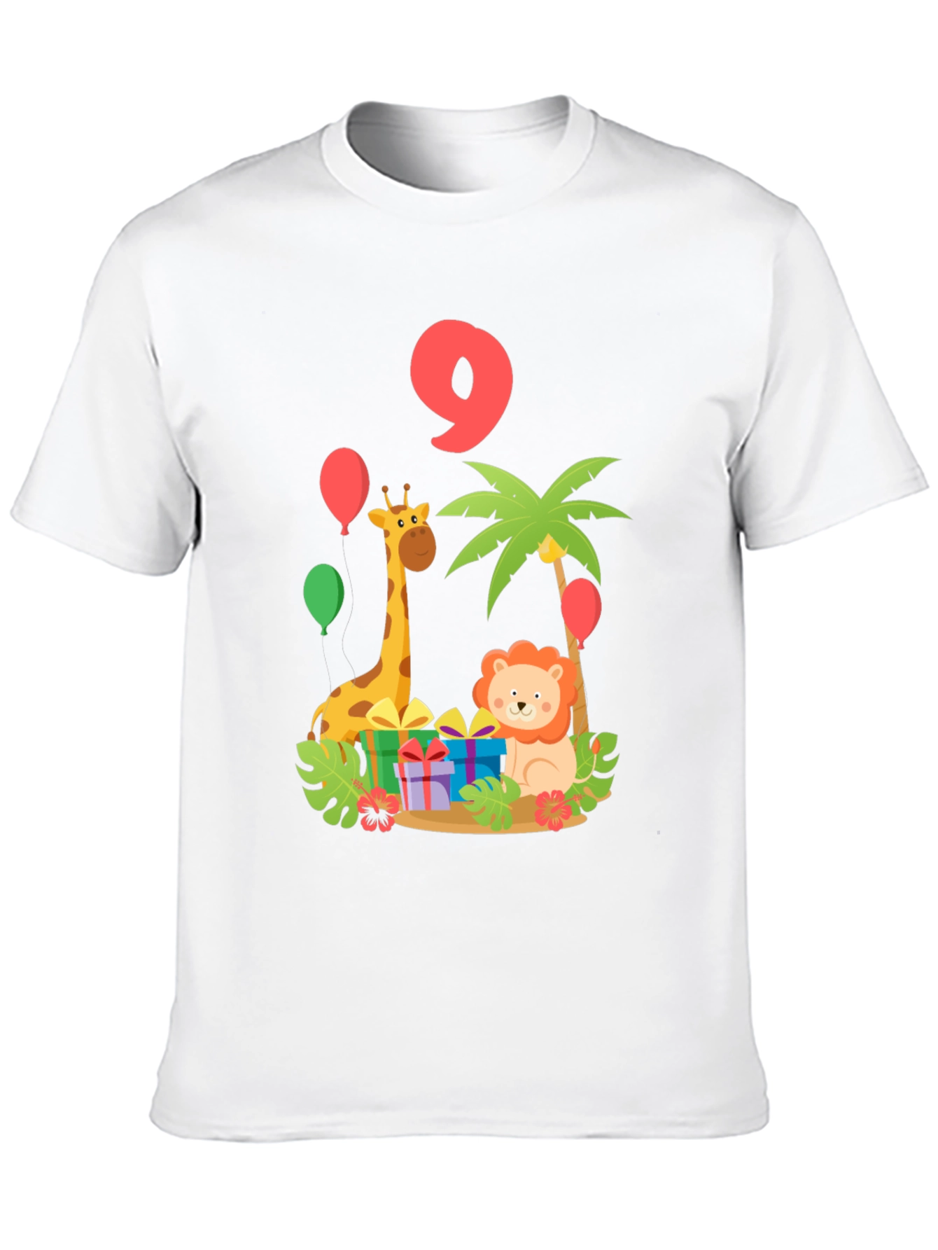 Birthday 9th Giraffe Lion Jungle Animals T-Shirt