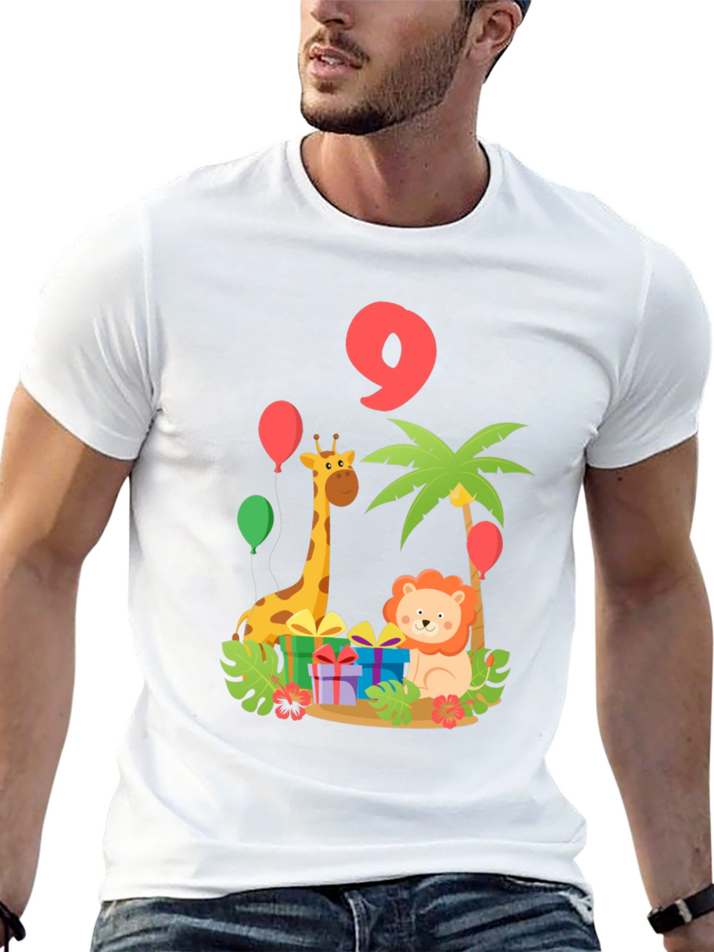 Birthday 9th Giraffe Lion Jungle Animals T-Shirt
