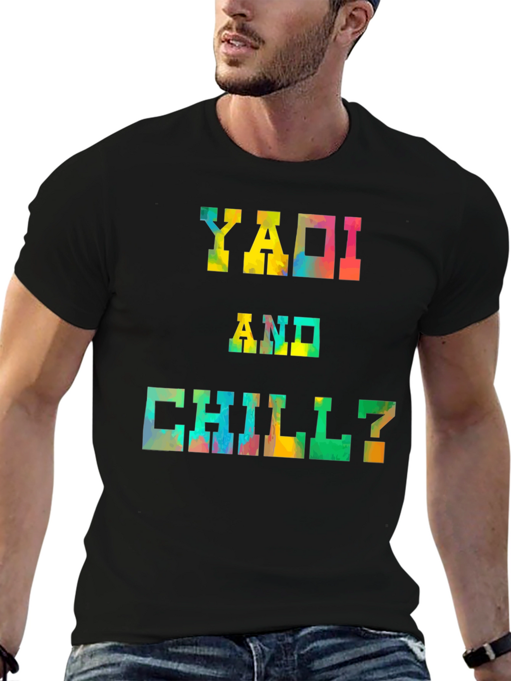 Yaoi and Chill? Graphic Tee - Trendy Black T-Shirt