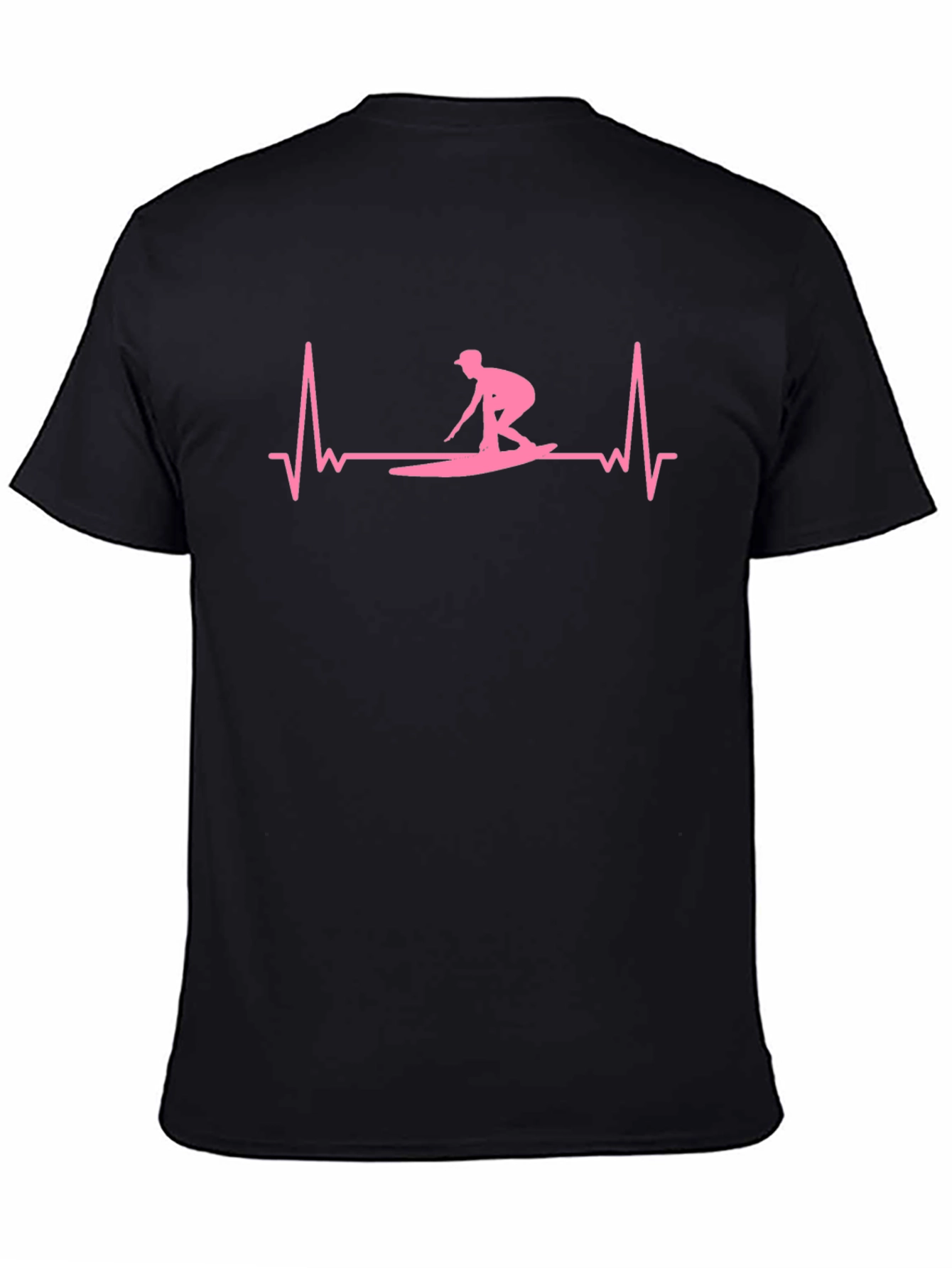 Surfing Heartbeat T-Shirt - Black Cotton Tee