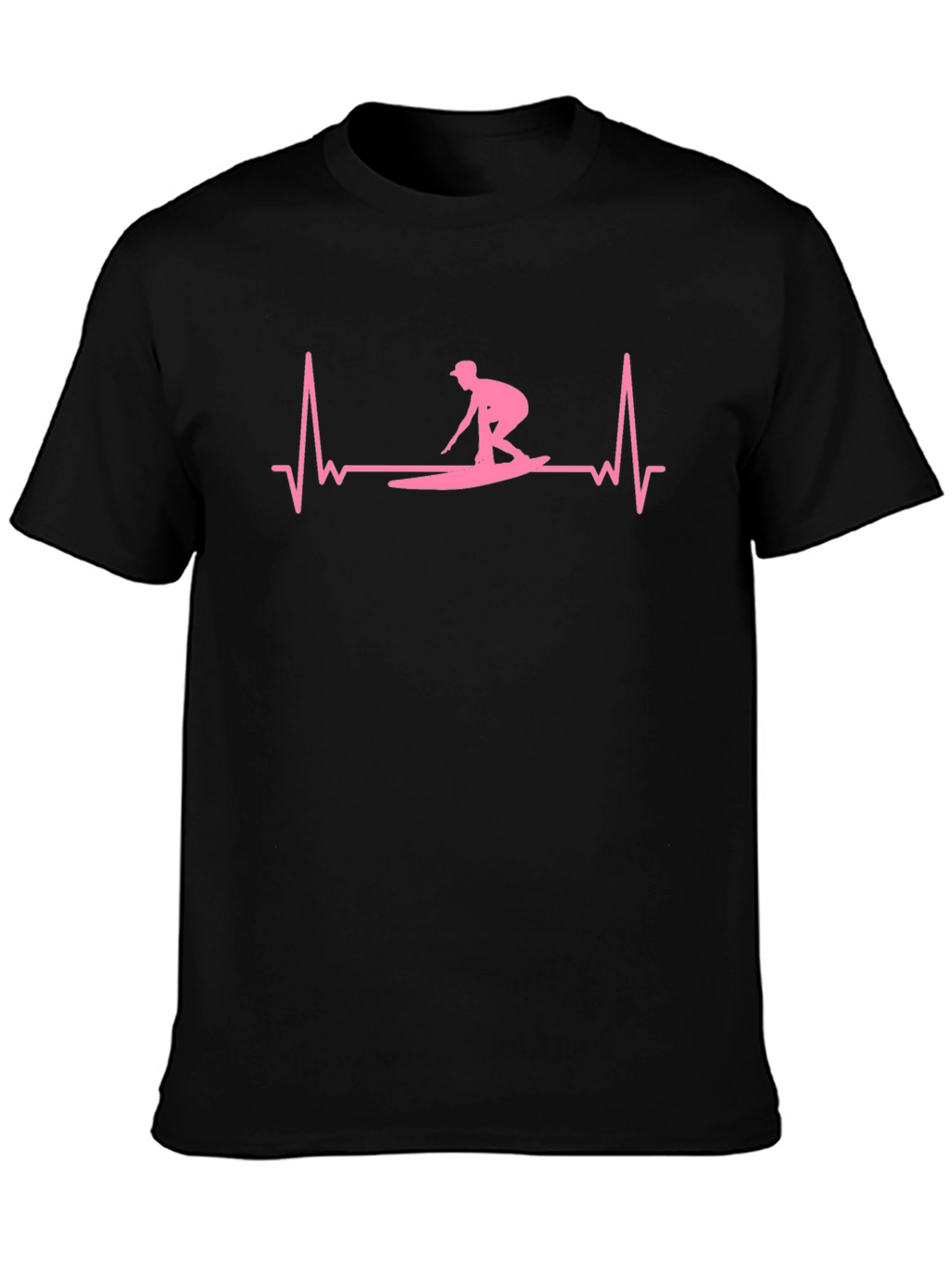 Surfing Heartbeat T-Shirt - Black Cotton Tee