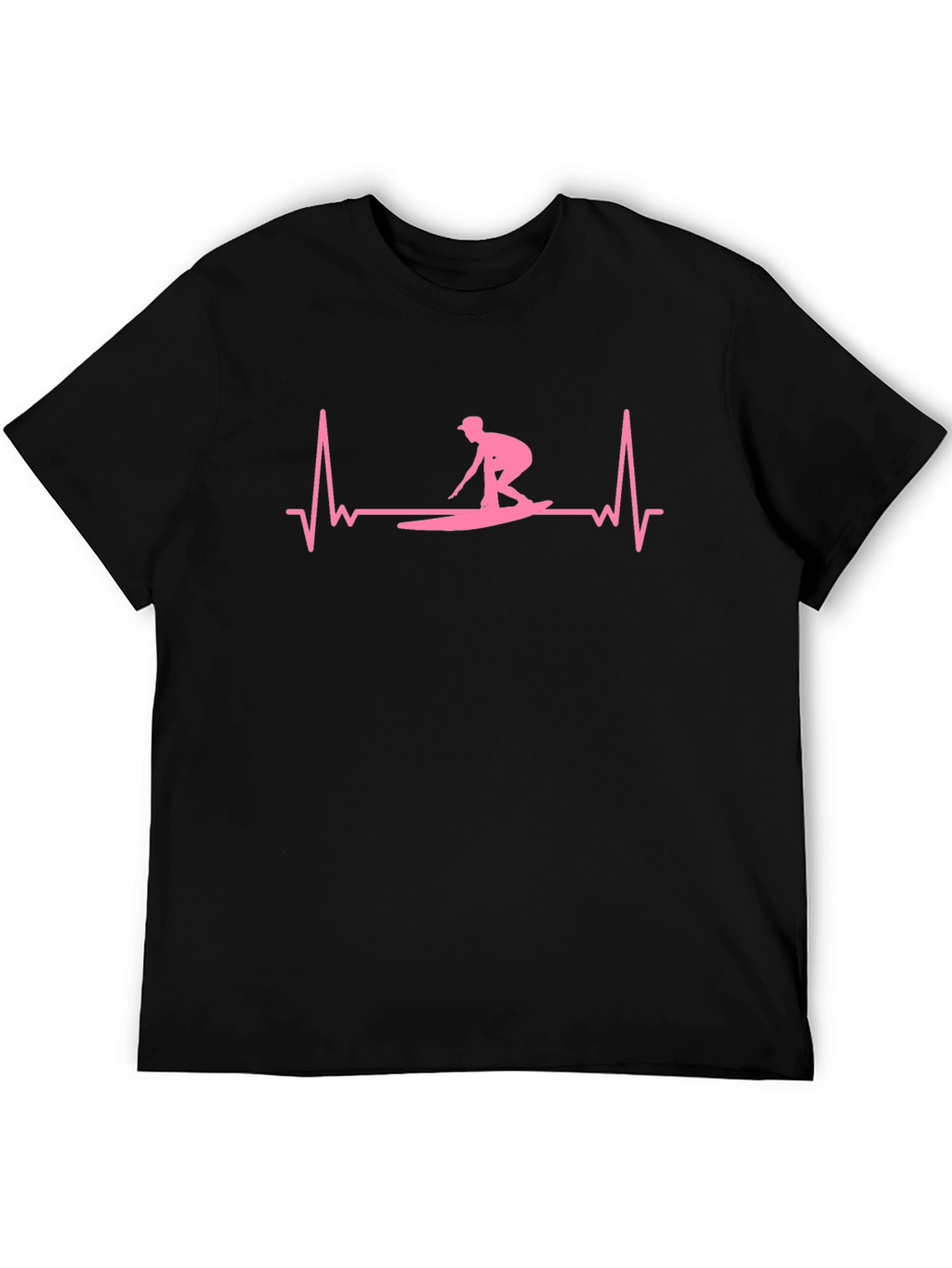 Surfing Heartbeat T-Shirt - Black Cotton Tee