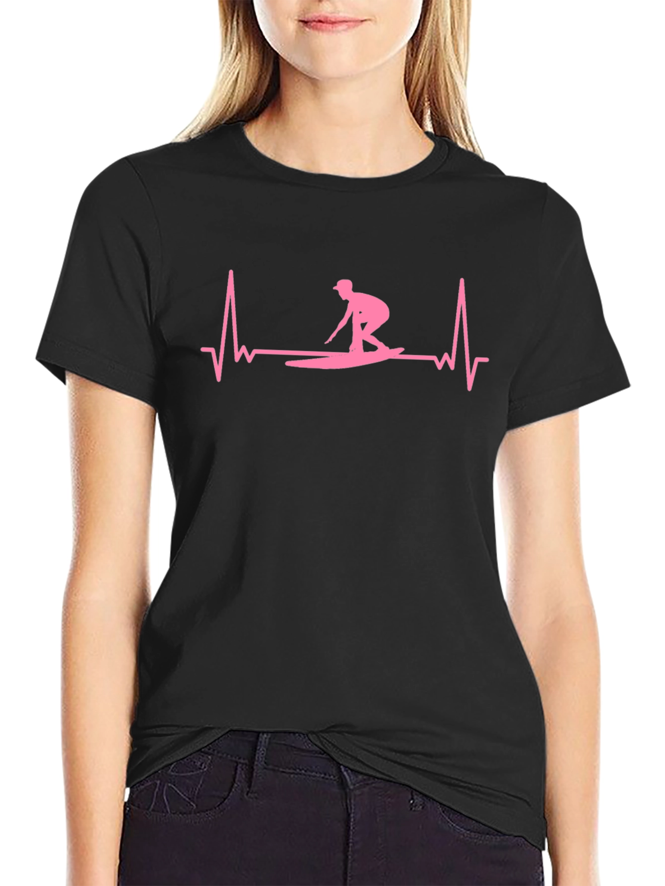 Surfing Heartbeat T-Shirt - Black Cotton Tee