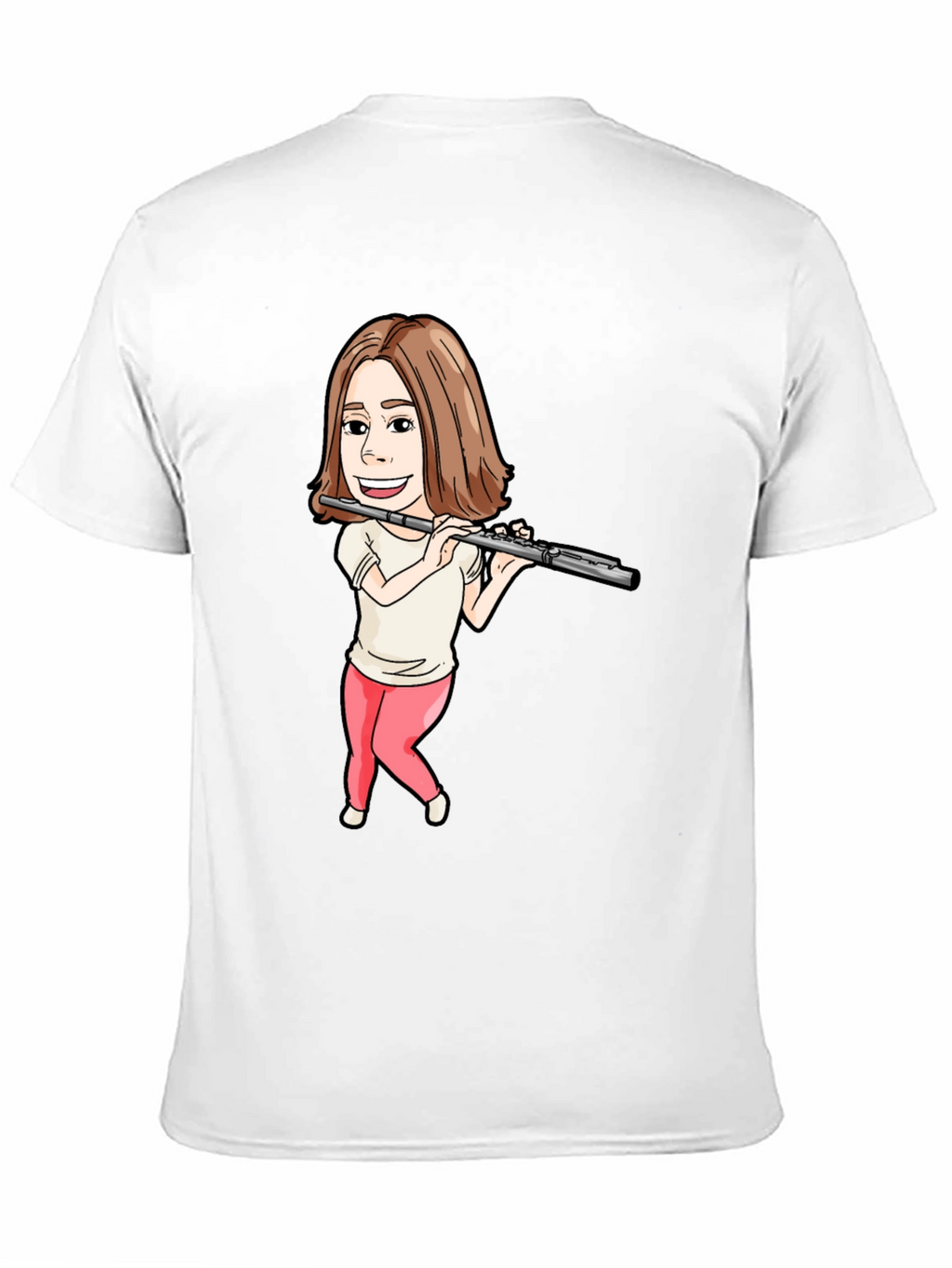 Flute Player Cartoon Black T-Shirt