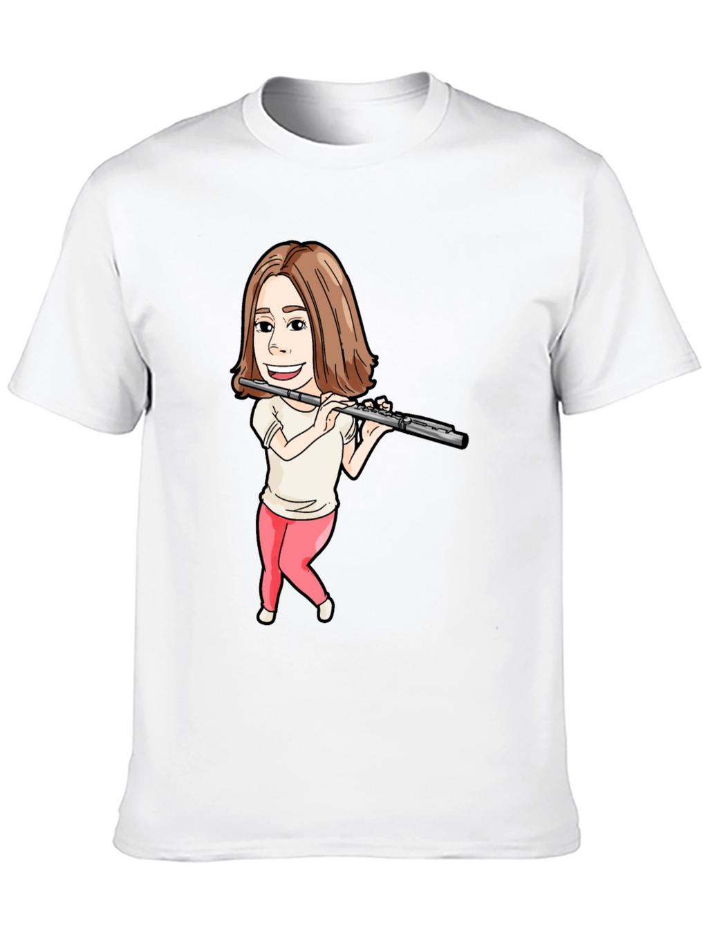 Flute Player Cartoon Black T-Shirt