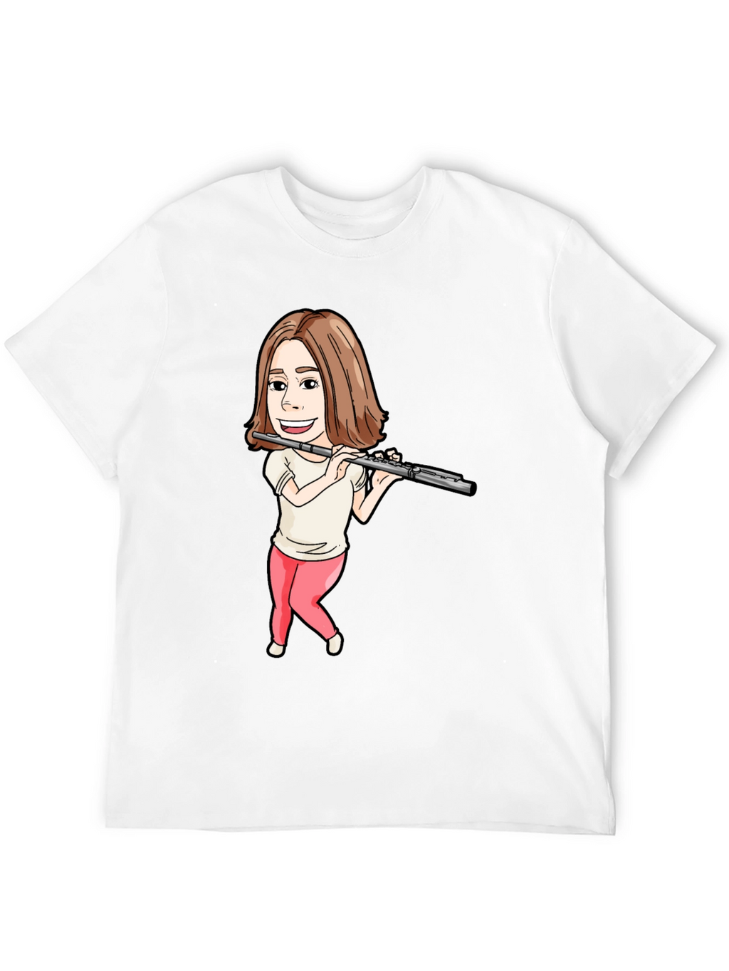 Flute Player Cartoon Black T-Shirt