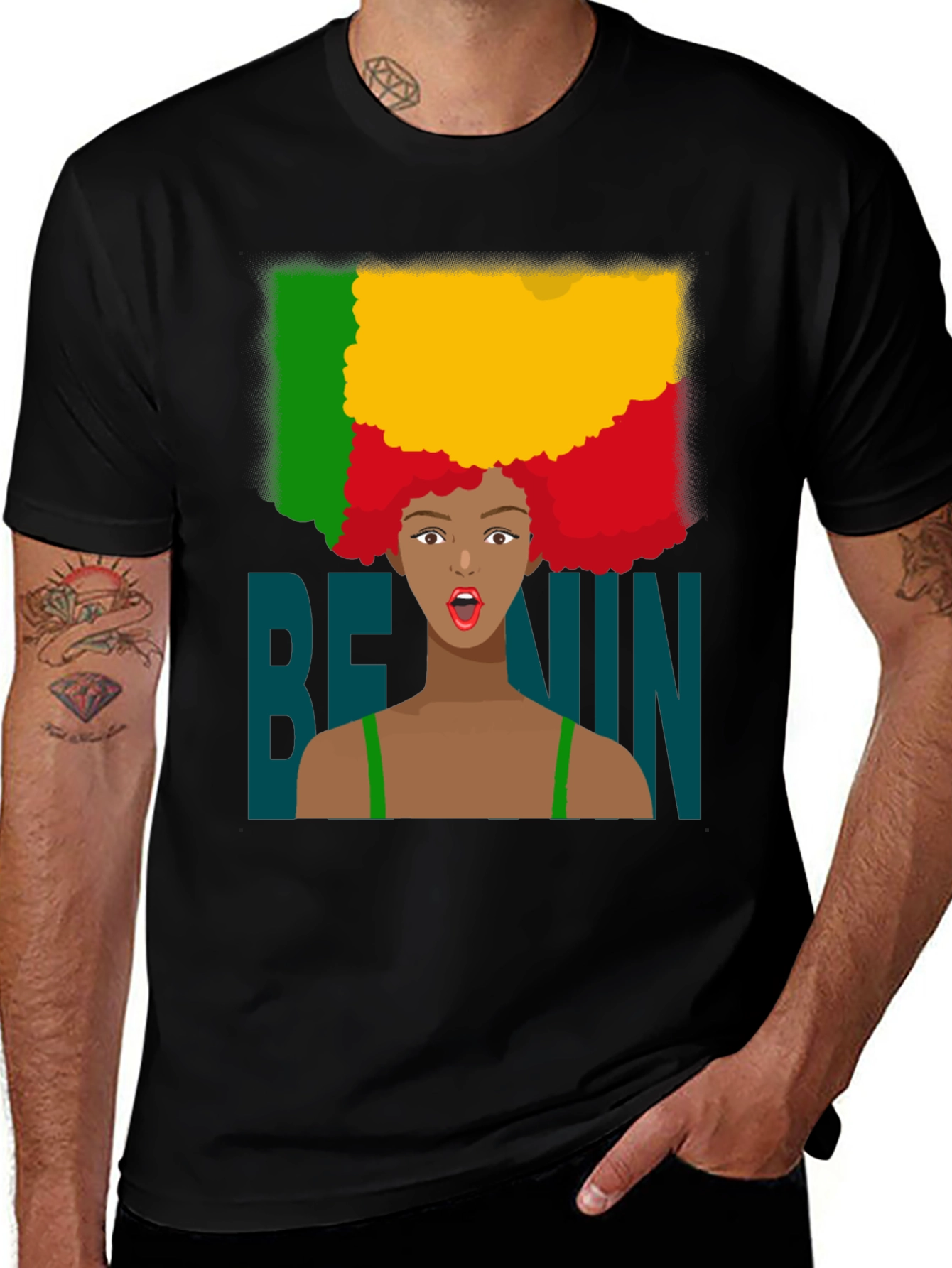 Benin Flag Afro T-Shirt - West Africa Pride