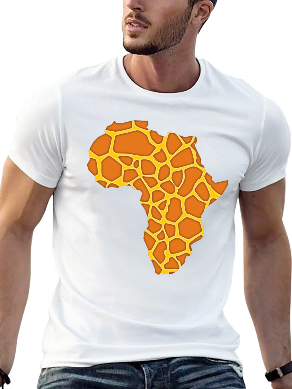 Africa Giraffe Print T-Shirt - Black Casual Tee
