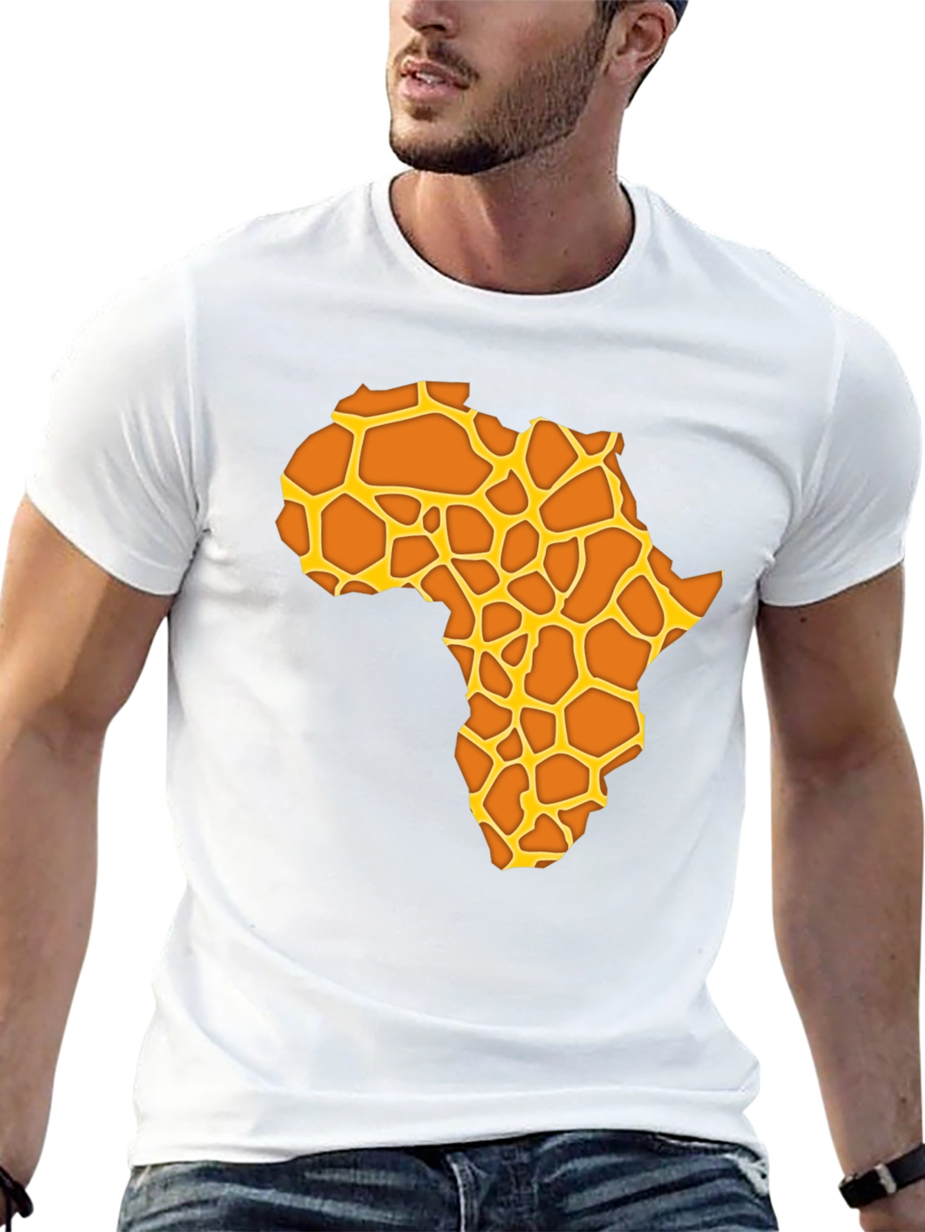 Africa Giraffe Print T-Shirt - Black Casual Tee