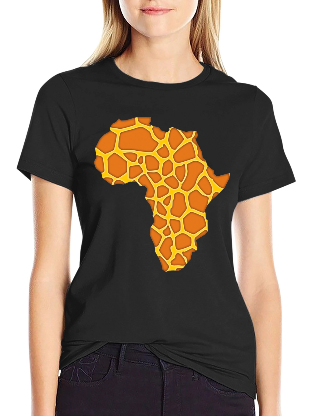Africa Giraffe Print T-Shirt - Black Casual Tee