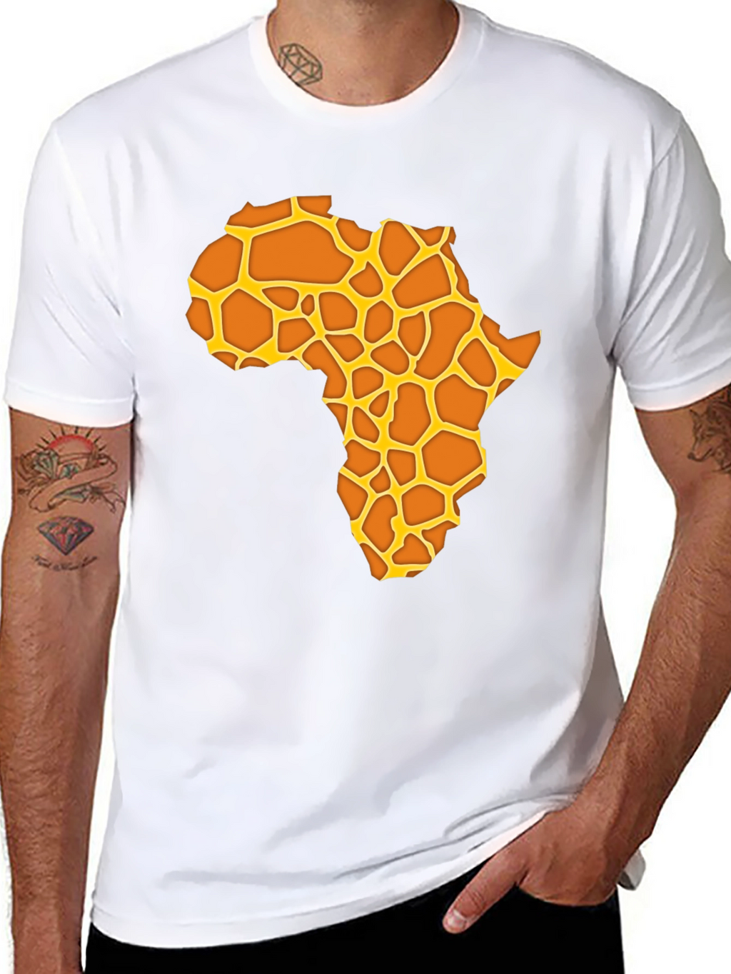 Africa Giraffe Print T-Shirt - Black Casual Tee