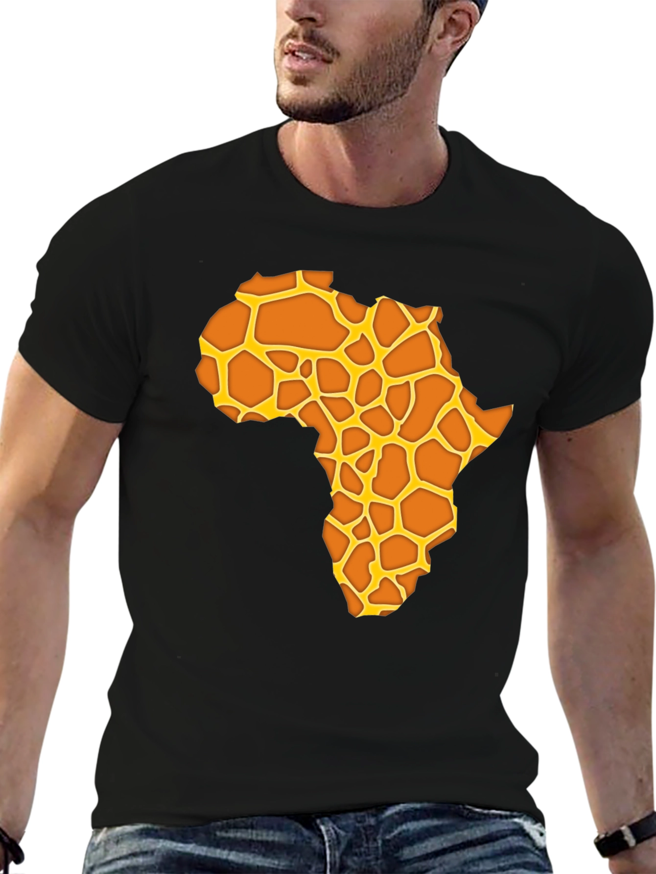 Africa Giraffe Print T-Shirt - Black Casual Tee