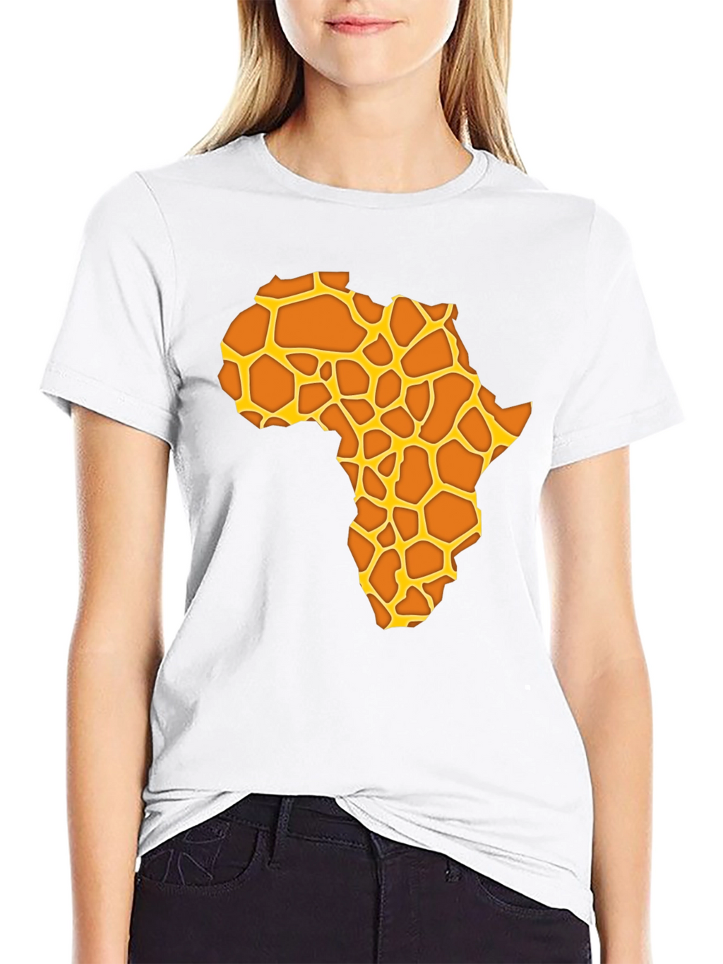 Africa Giraffe Print T-Shirt - Black Casual Tee