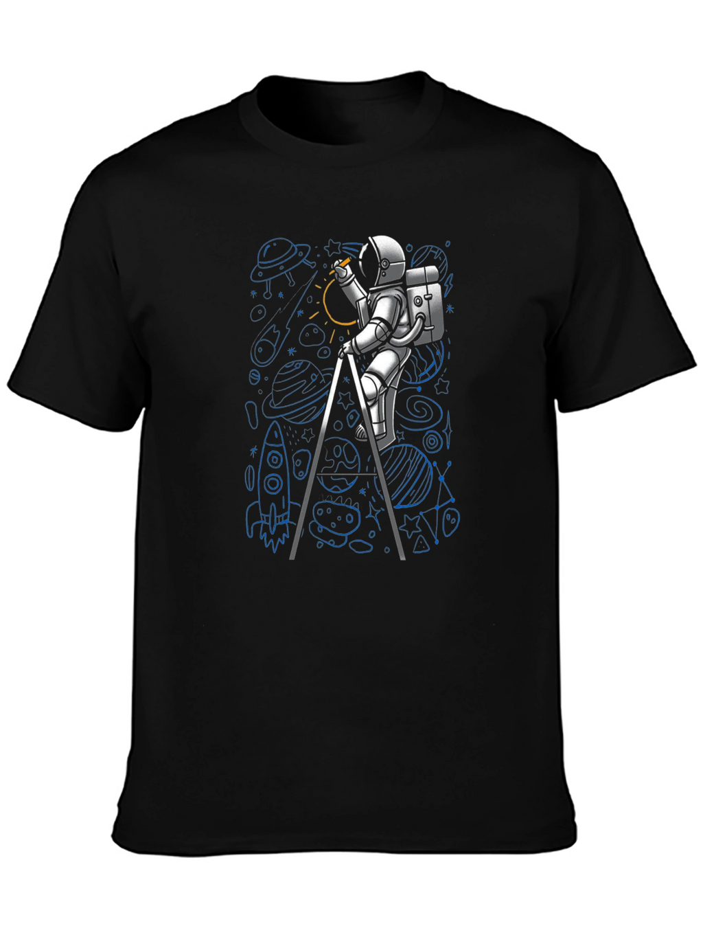 Astronaut Drawing Space T-Shirt - Black