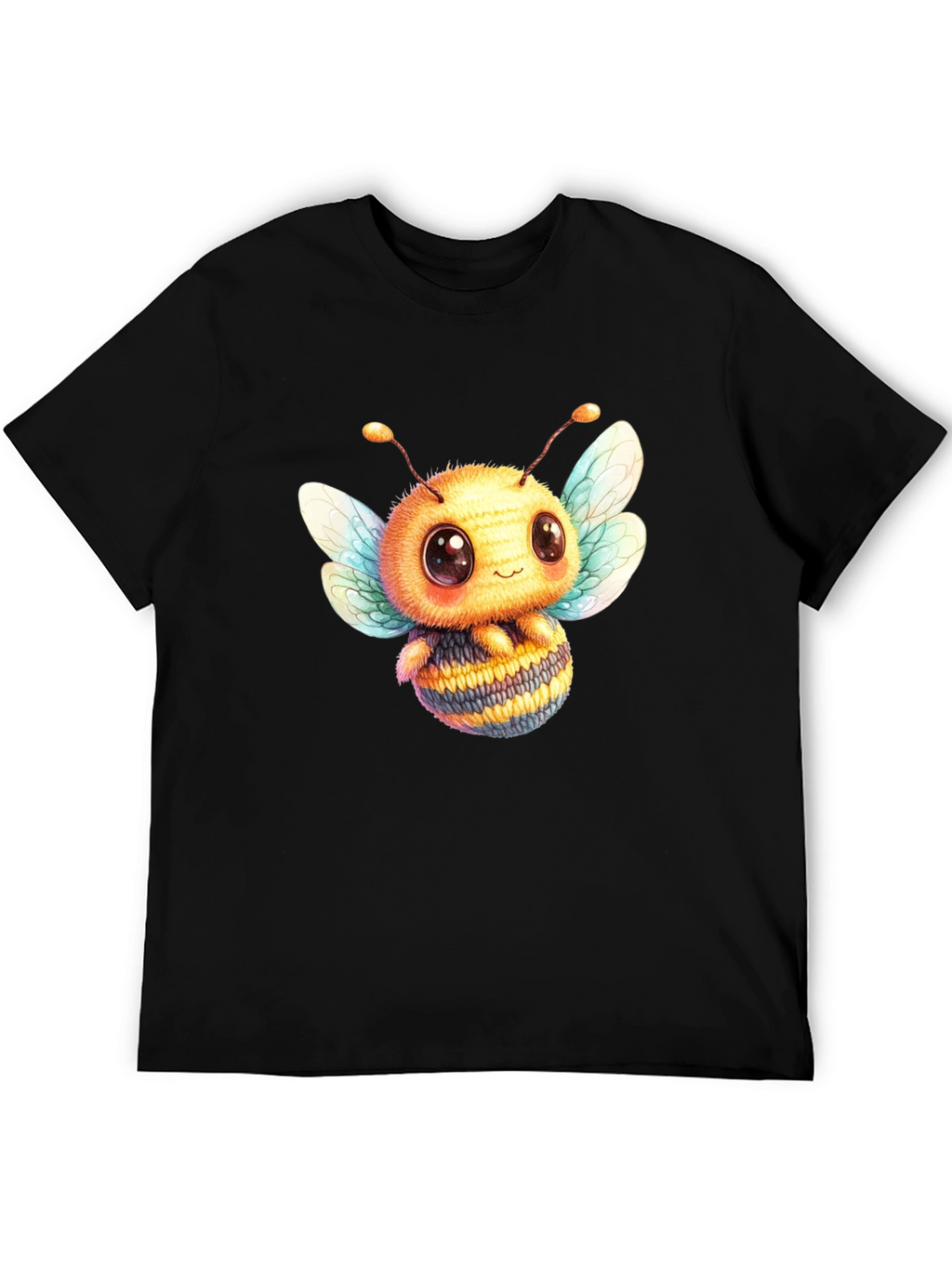 Cute Bee Graphic Tee - Black Cotton Blend