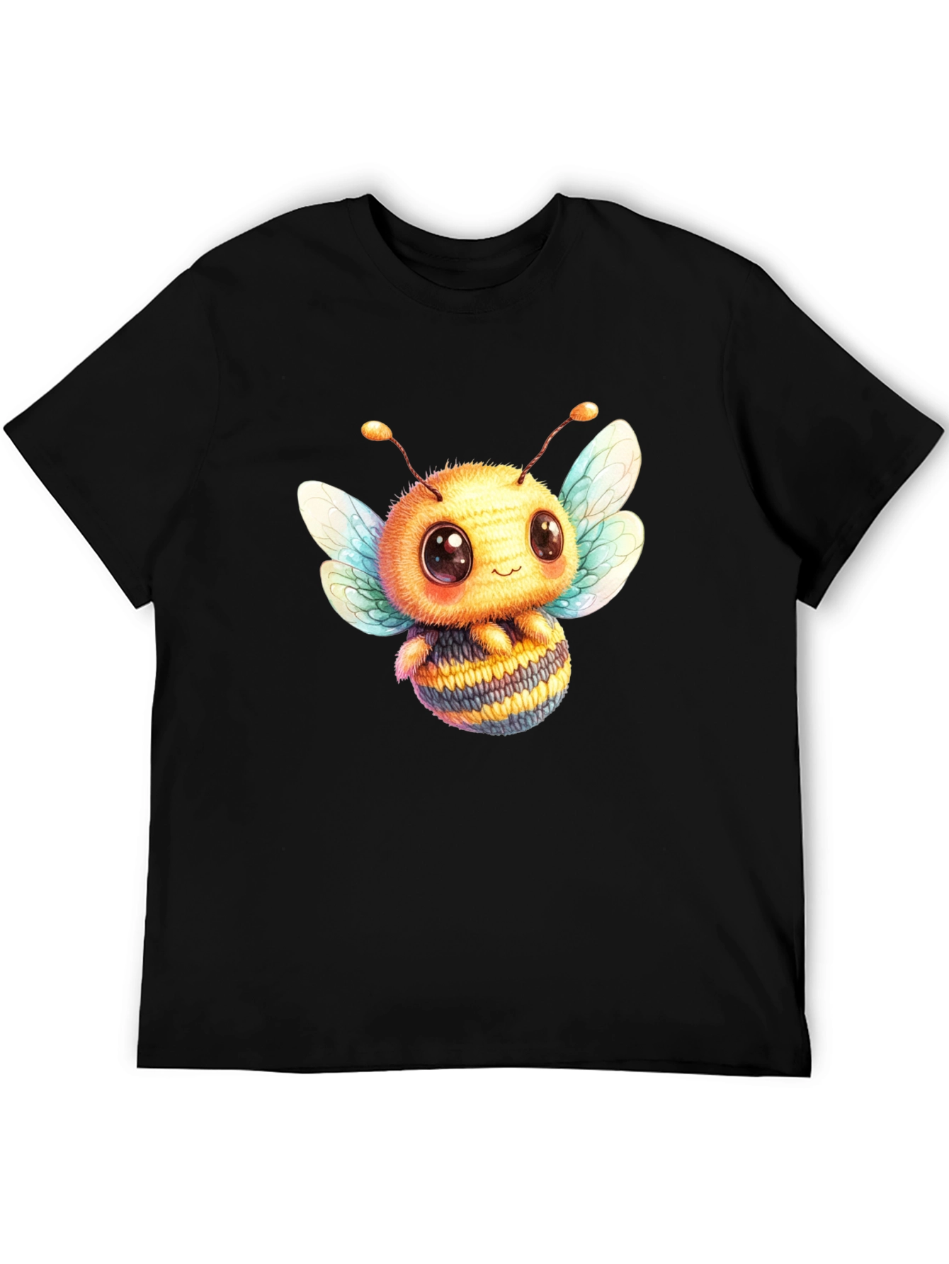 Cute Bee Graphic Tee - Black Cotton Blend