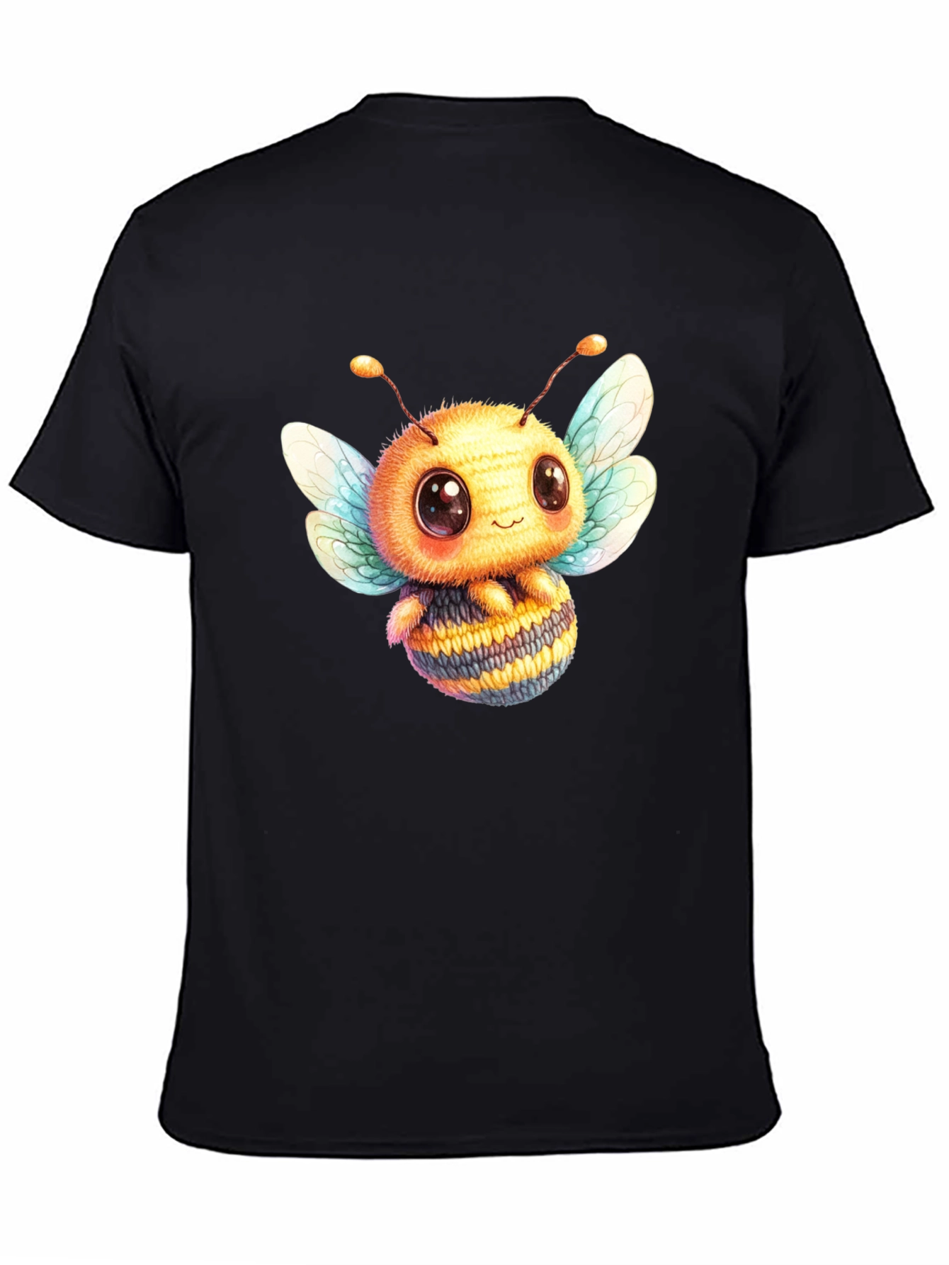 Cute Bee Graphic Tee - Black Cotton Blend