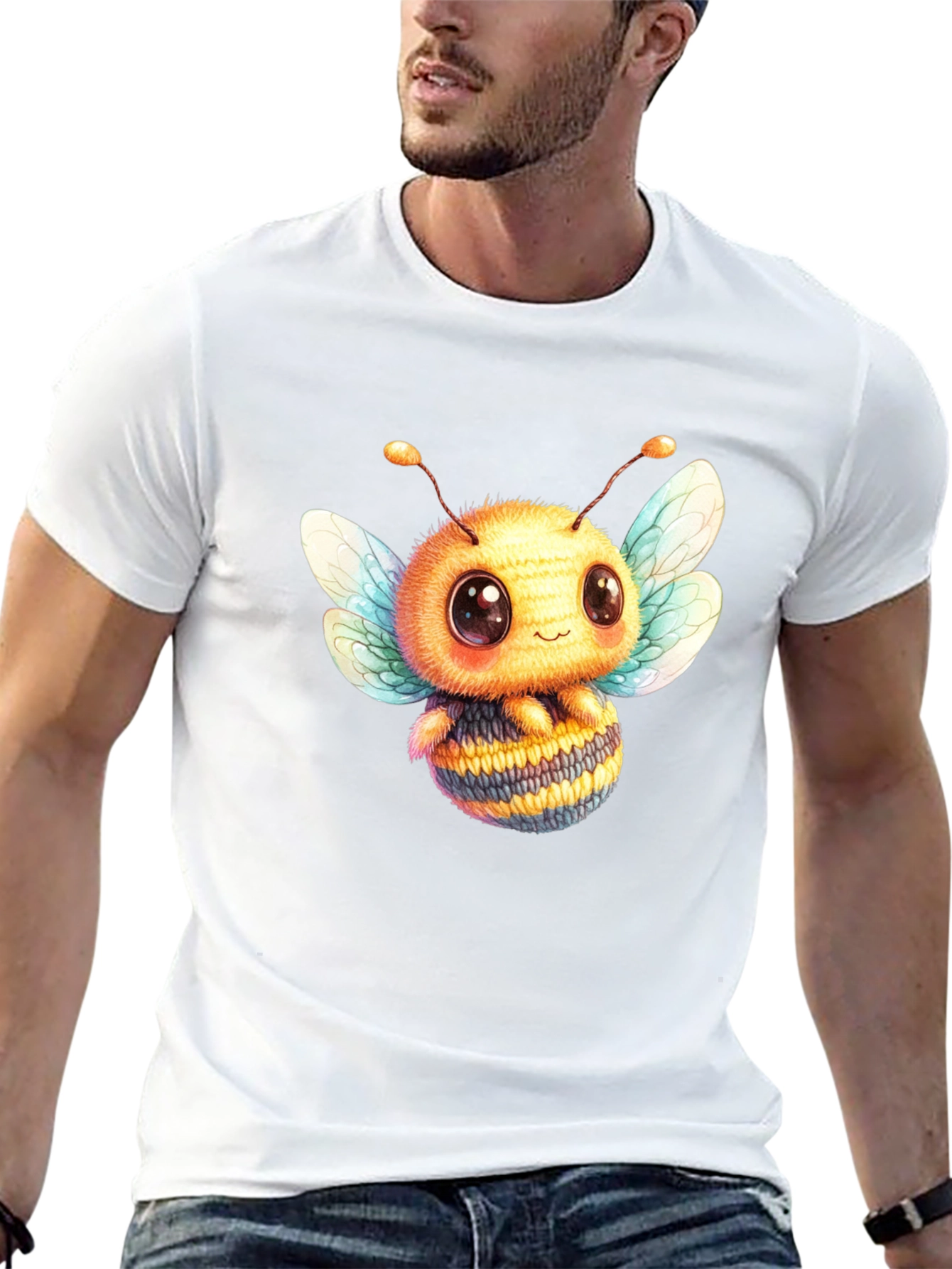 Cute Bee Graphic Tee - Black Cotton Blend