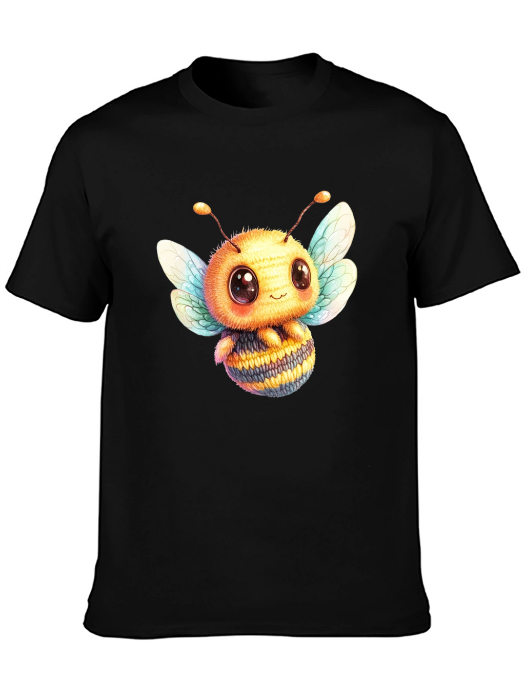 Cute Bee Graphic Tee - Black Cotton Blend
