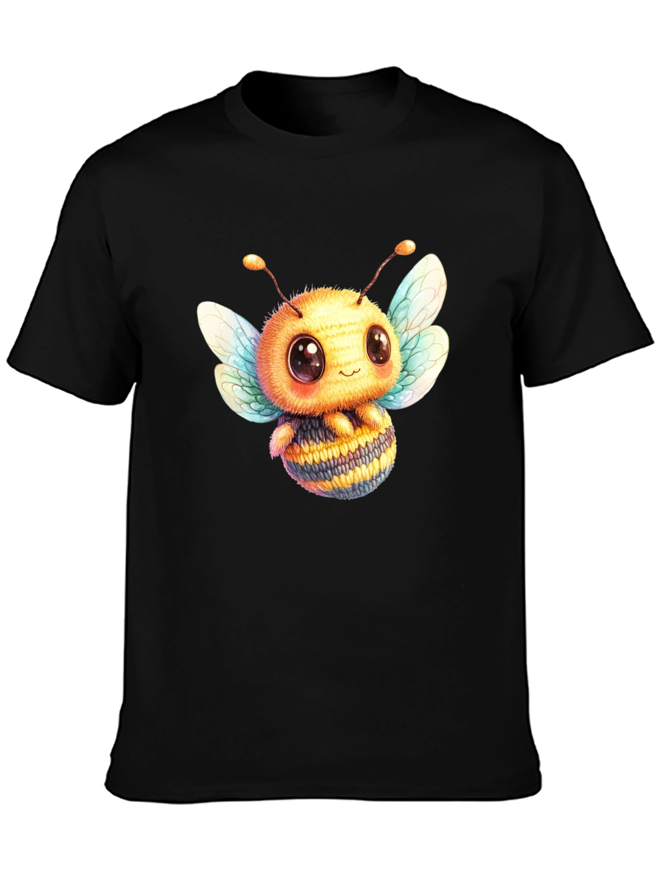 Cute Bee Graphic Tee - Black Cotton Blend