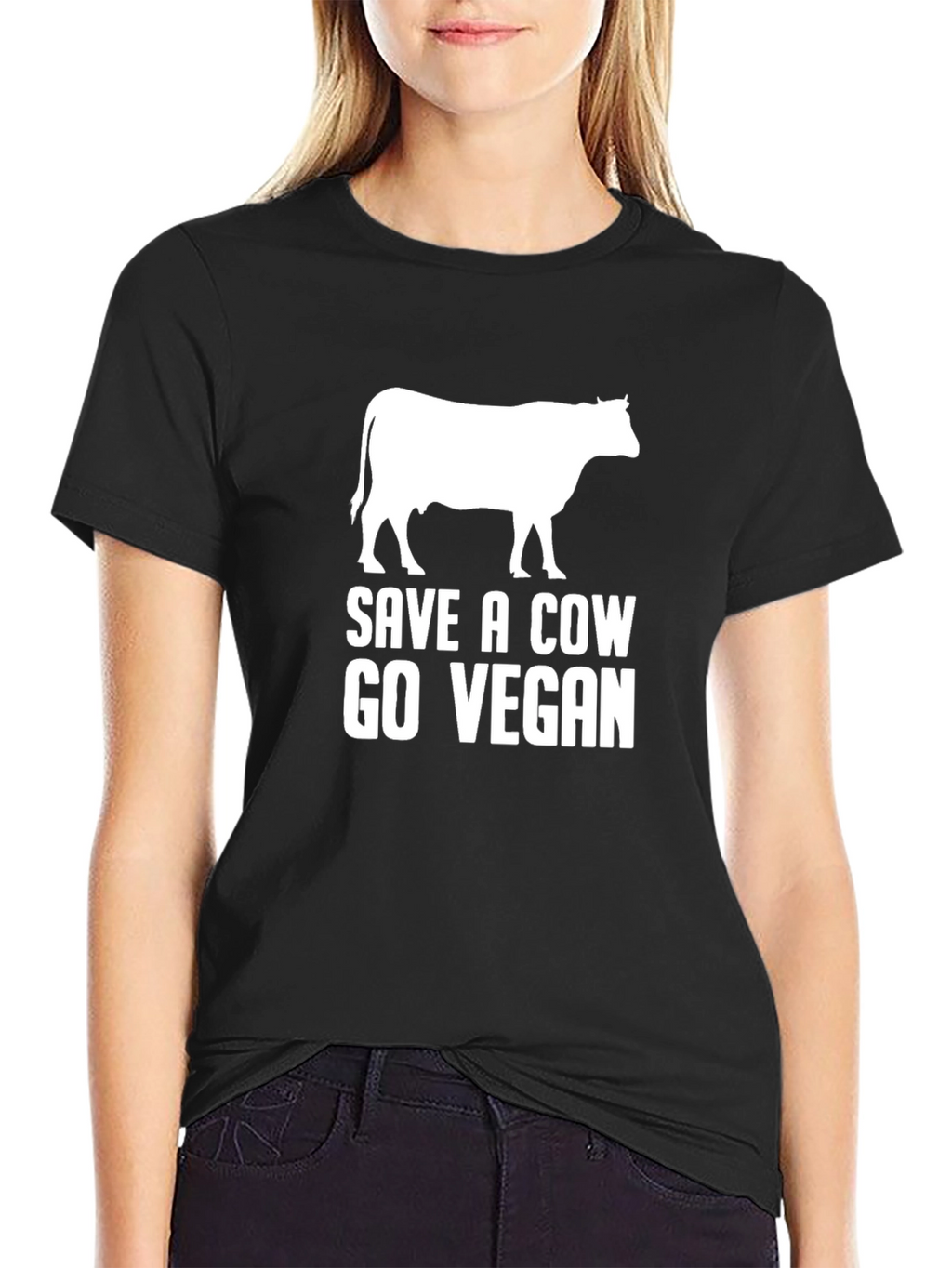 Save a Cow Go Vegan Black Graphic T-Shirt