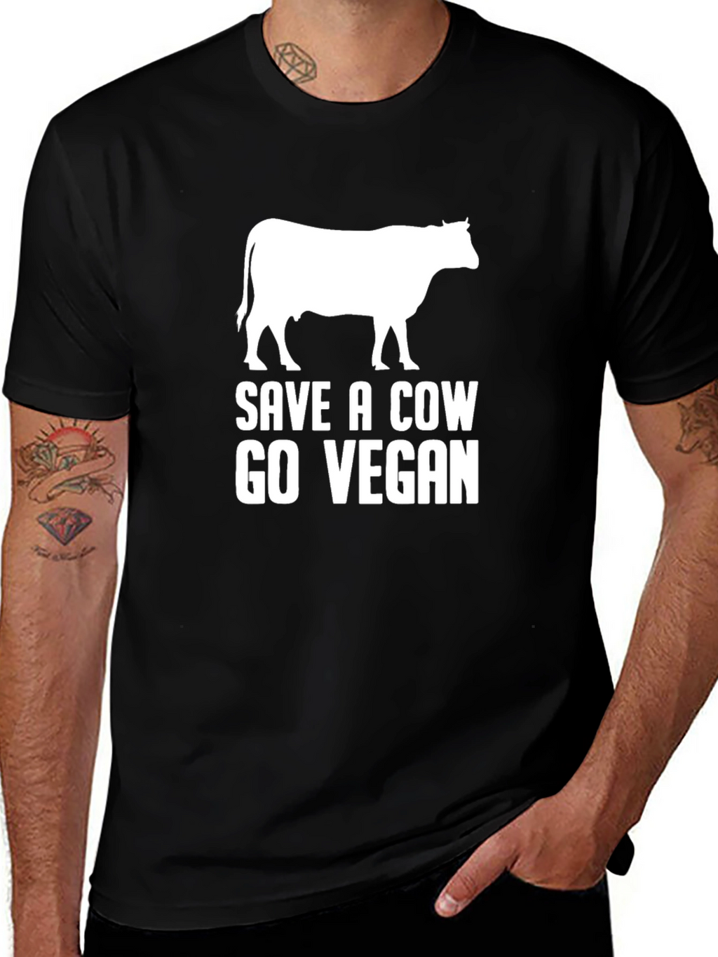 Save a Cow Go Vegan Black Graphic T-Shirt