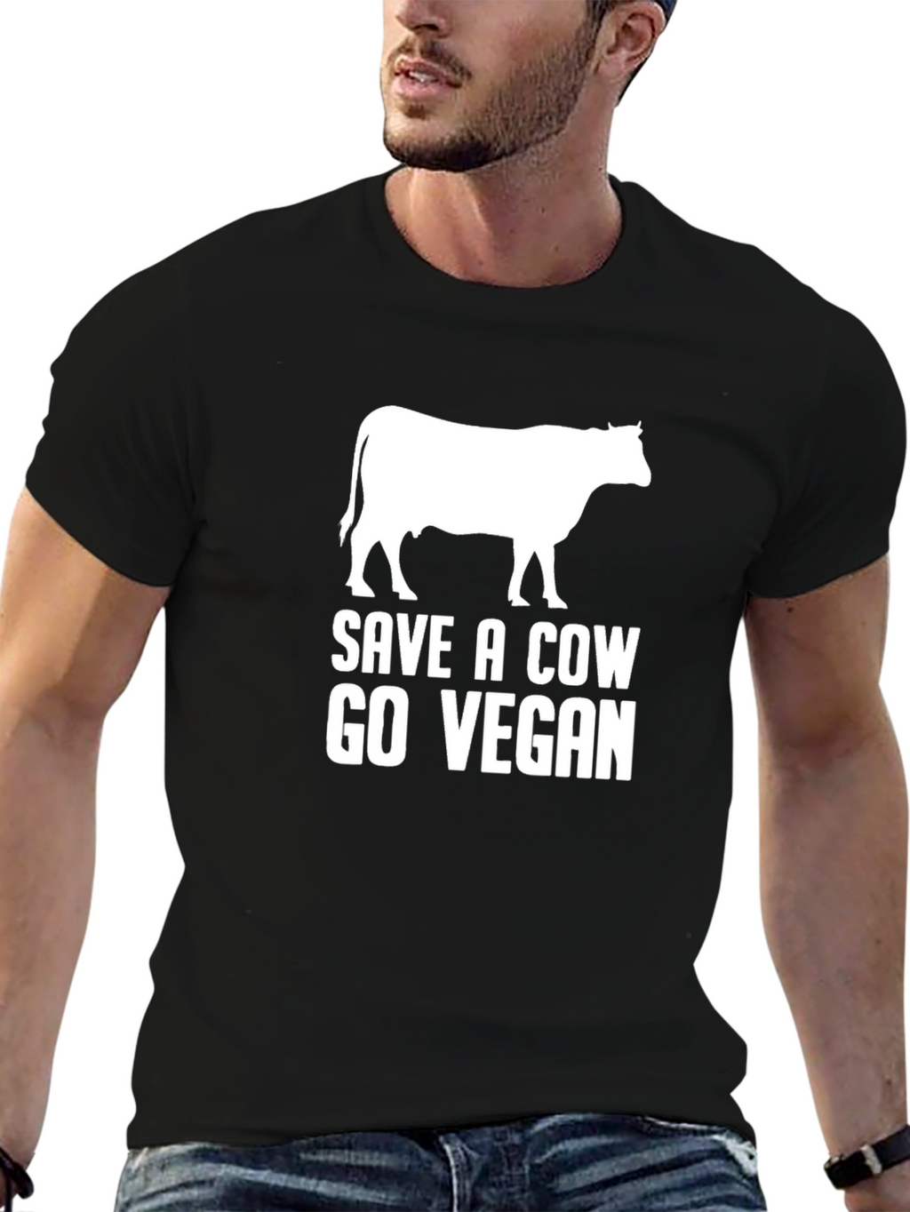 Save a Cow Go Vegan Black Graphic T-Shirt