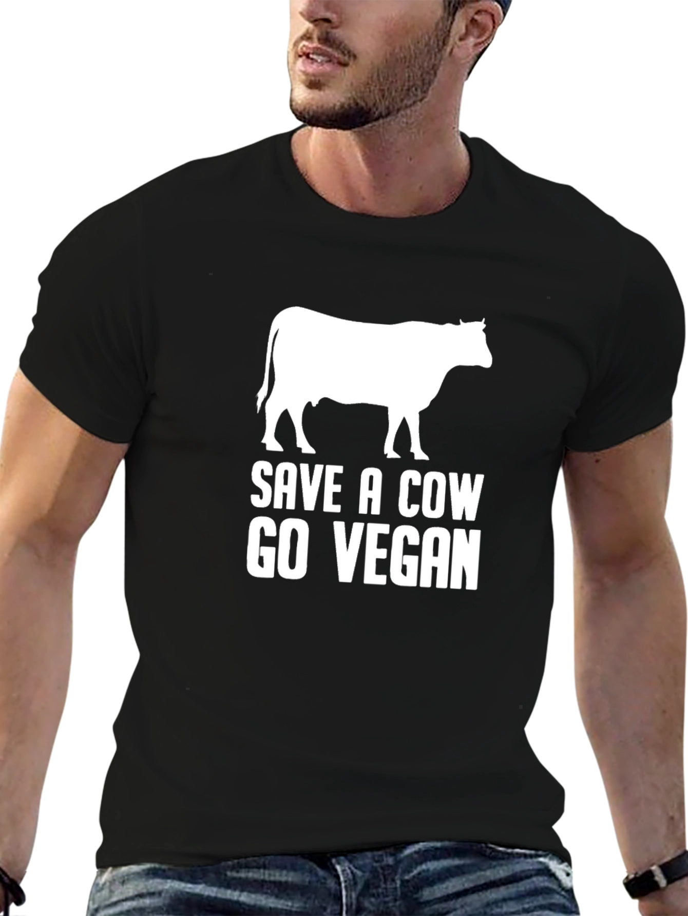 Save a Cow Go Vegan Black Graphic T-Shirt