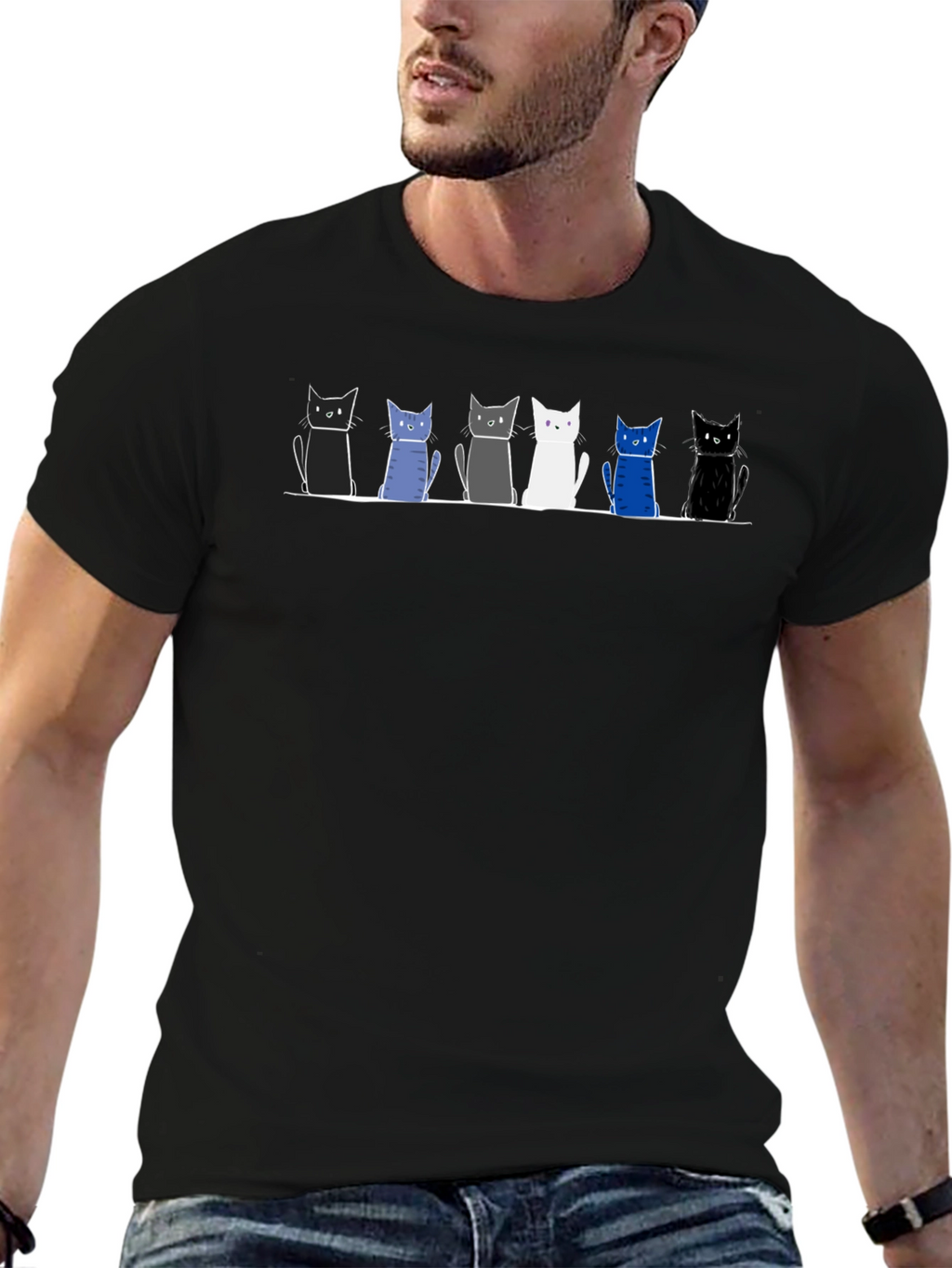 Cat Lineup Graphic Tee - Mens Black T-Shirt