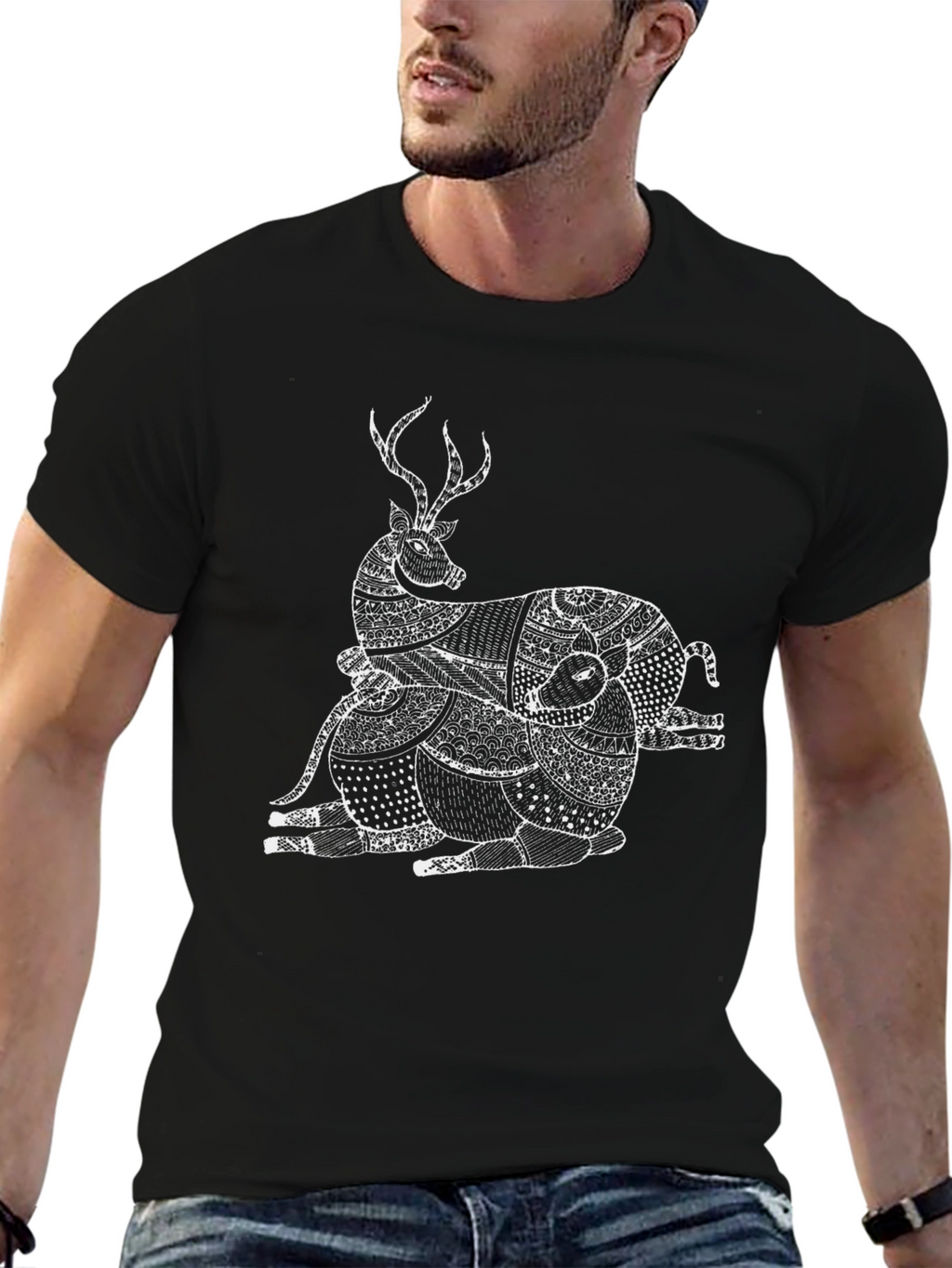 Stylish Black T-Shirt with Deer Graphic