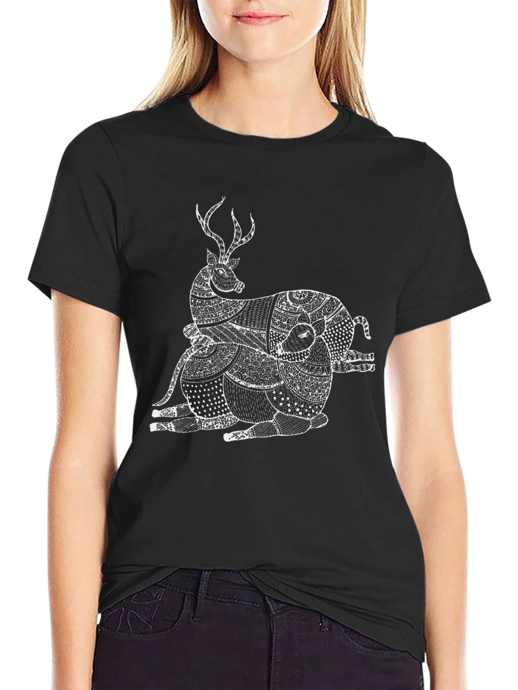 Stylish Black T-Shirt with Deer Graphic
