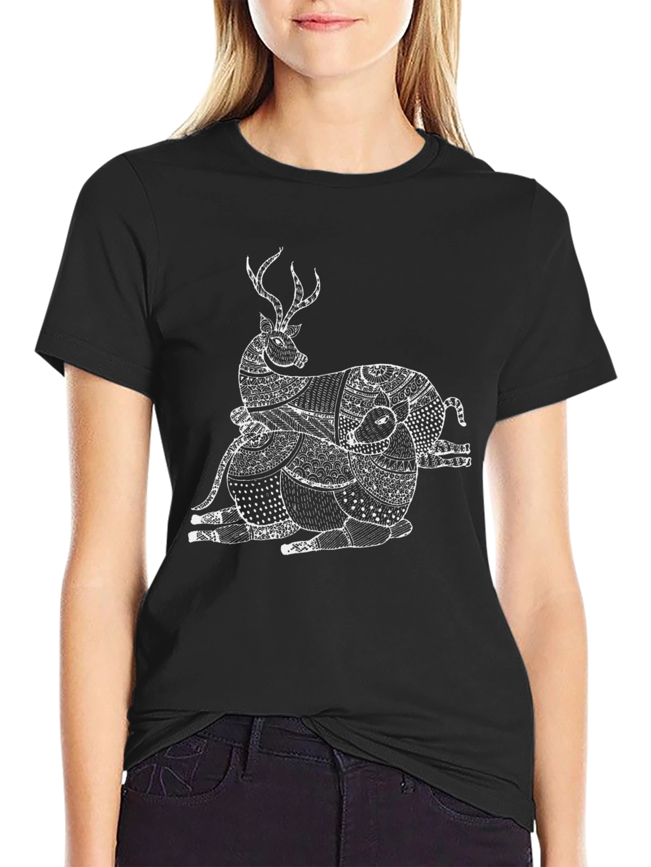 Stylish Black T-Shirt with Deer Graphic