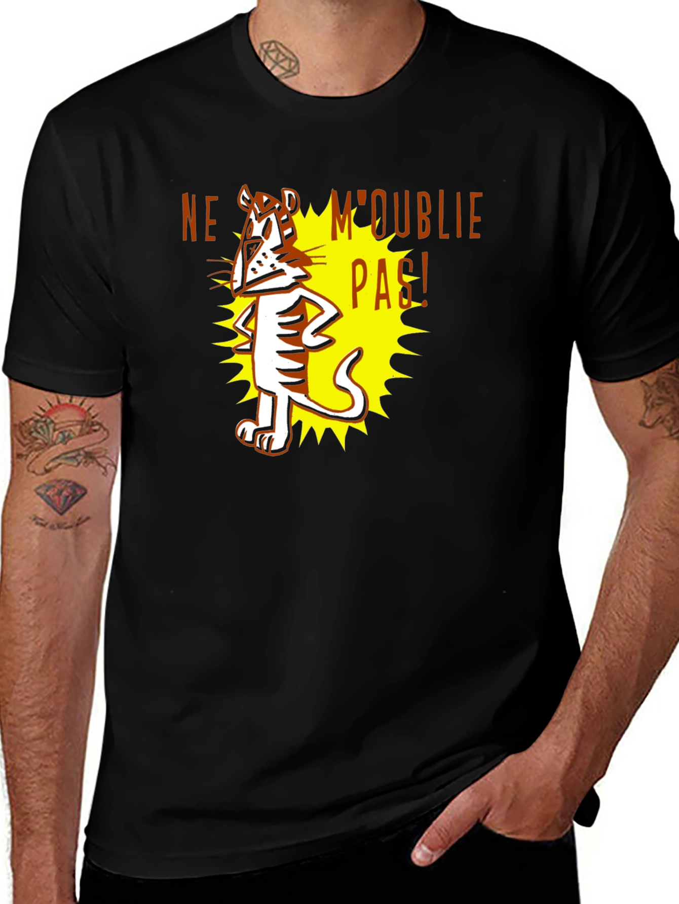 Cartoon Tiger Graphic Tee - Ne Moublie Pas! - Black T-Shirt