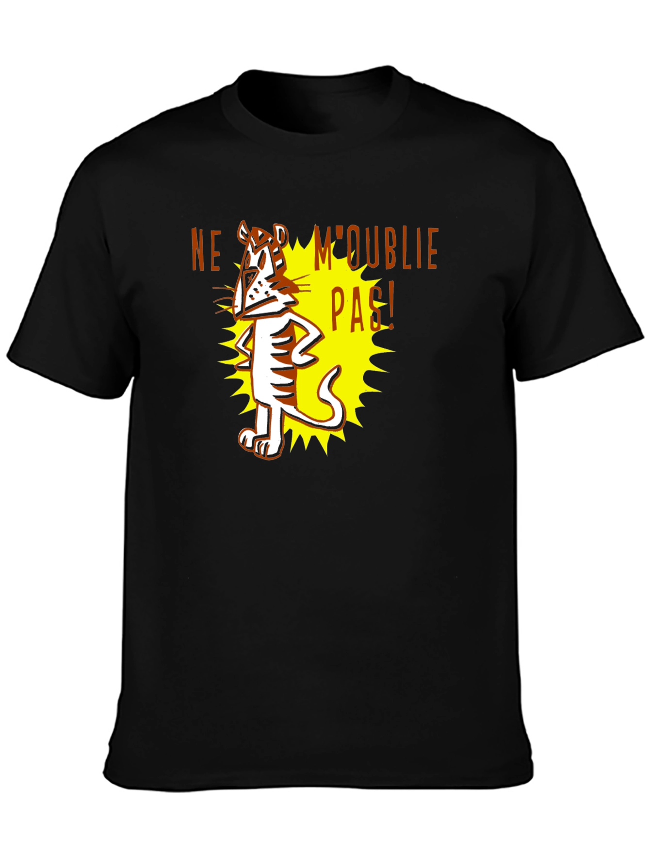 Cartoon Tiger Graphic Tee - Ne Moublie Pas! - Black T-Shirt