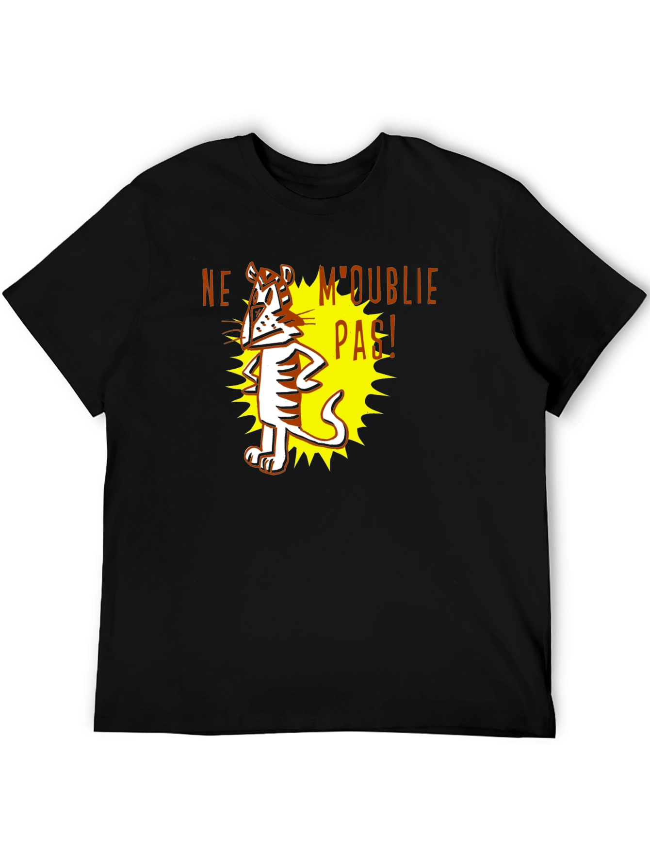 Cartoon Tiger Graphic Tee - Ne Moublie Pas! - Black T-Shirt